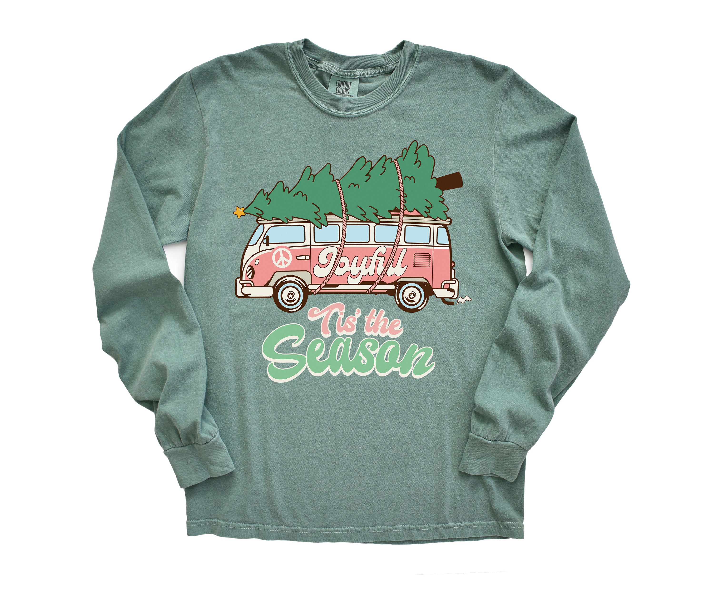 Long Sleeve Retro Christmas Comfort Colors Shirt, Tis The Season Retro Van, Vintage Holiday Shirt, Santa Shirt, Retro Christmas Shirt