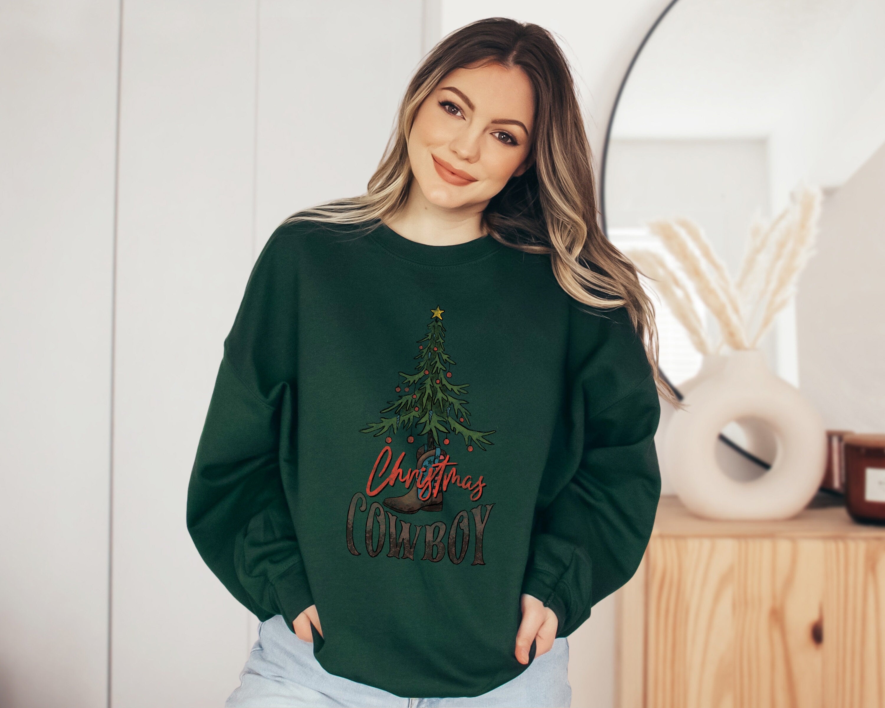 Cowboy Christmas Western Holiday Sweater, Vintage Christmas, Christmas Sweatshirt, Cute Santa, Xmas Graphic Pullover, Holiday Ugly Sweater