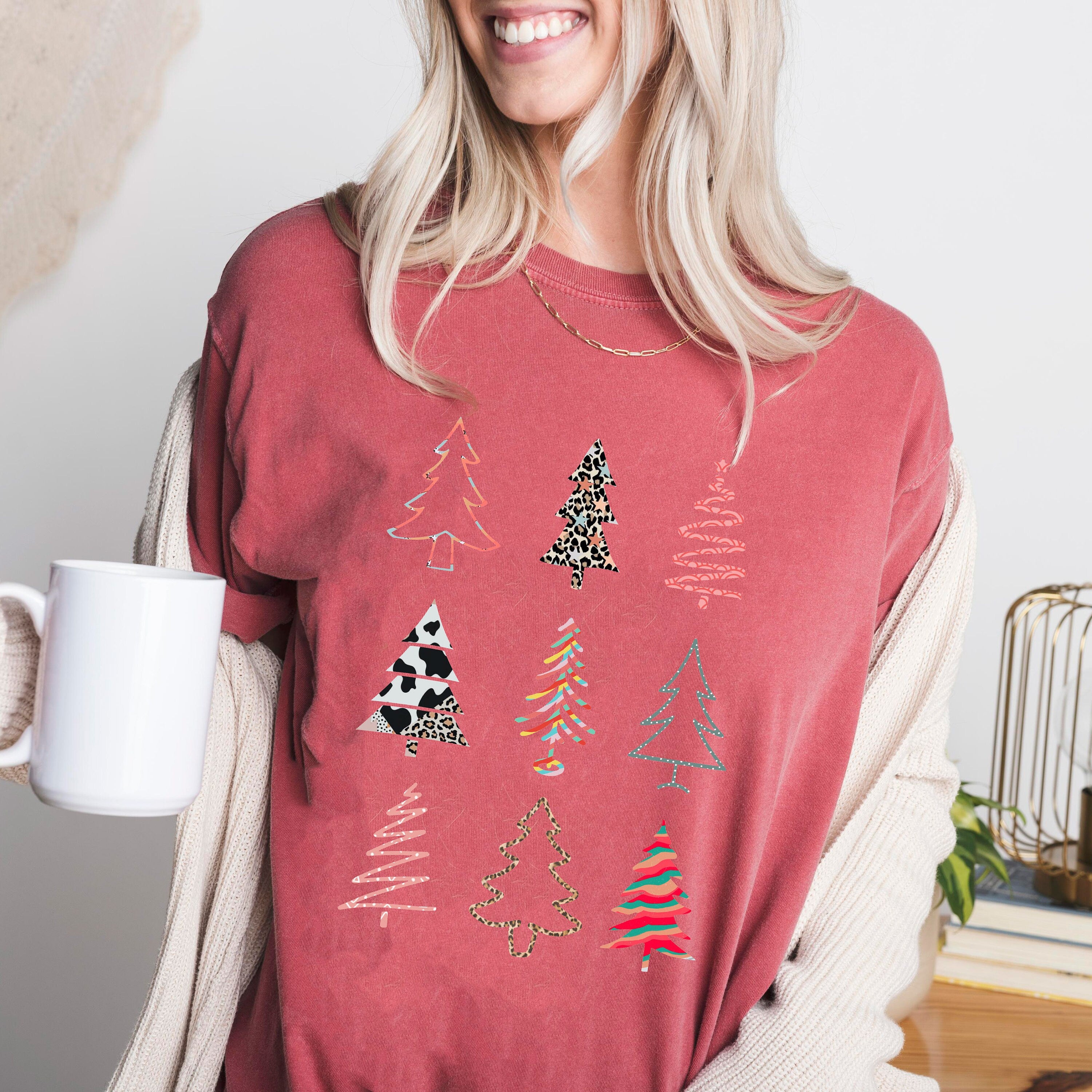 Retro Christmas Comfort Colors Shirt, Boho Christmas Tree Shirt, Vintage Santa Christmas Shirt, Retro Holiday Shirt, Ugly Sweater Shirt