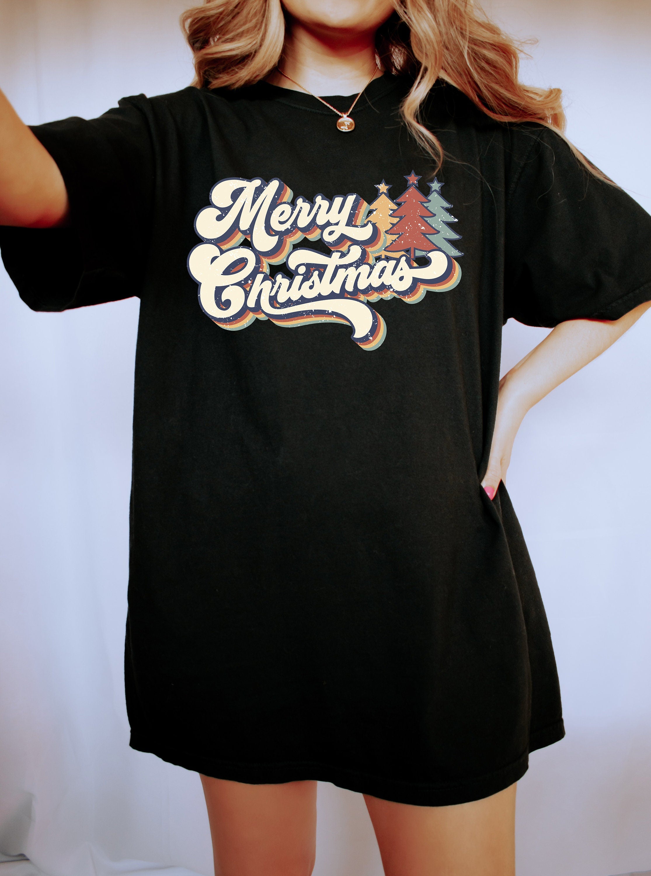 Retro Christmas Comfort Colors Shirt, Merry Christmas Tree Shirt, Vintage Santa Christmas Shirt, Retro Holiday Shirt, Ugly Sweater Shirt