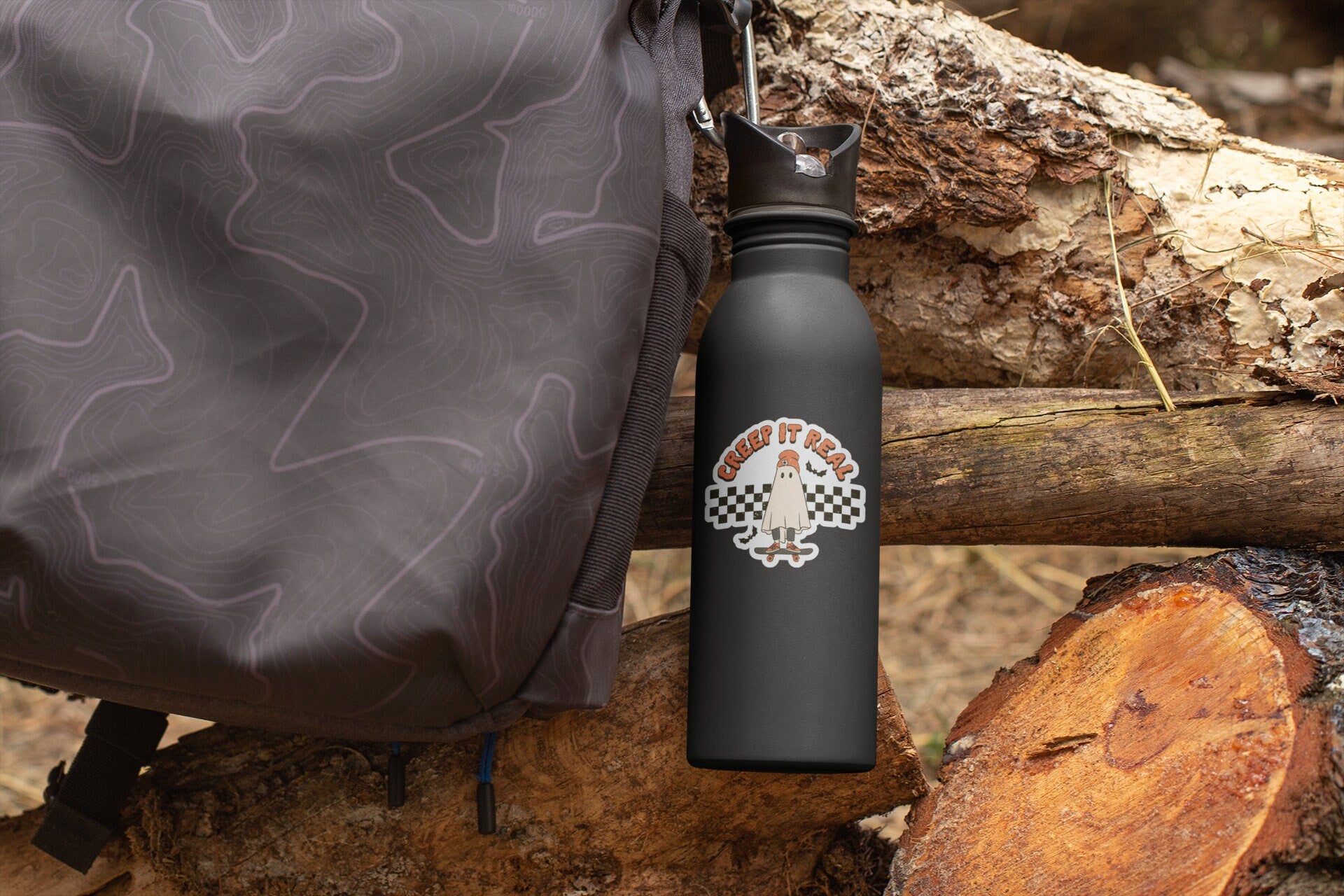 Retro Halloween Weatherproof Sticker, Creep it Real Sticker, Vintage Ghost Halloween Laptop Sticker, Witch Sticker, Retro Fall Water Bottle