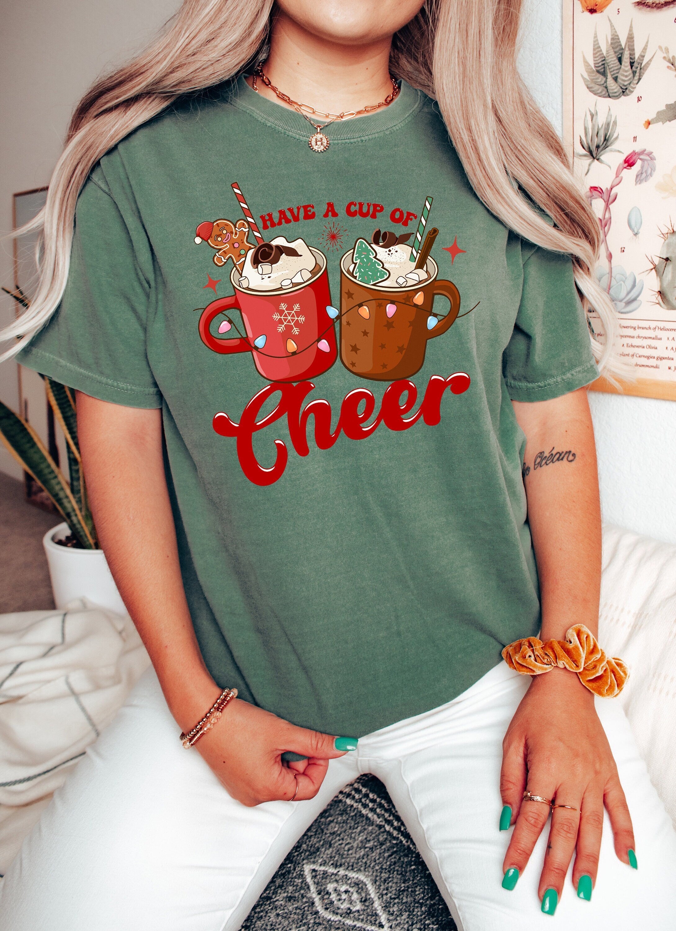 Retro Christmas Comfort Colors Shirt, Have Cup of Cheer Cocoa Shirt, Vintage Santa Christmas Shirt, Retro Holiday Shirt, Ugly Sweater Shirt