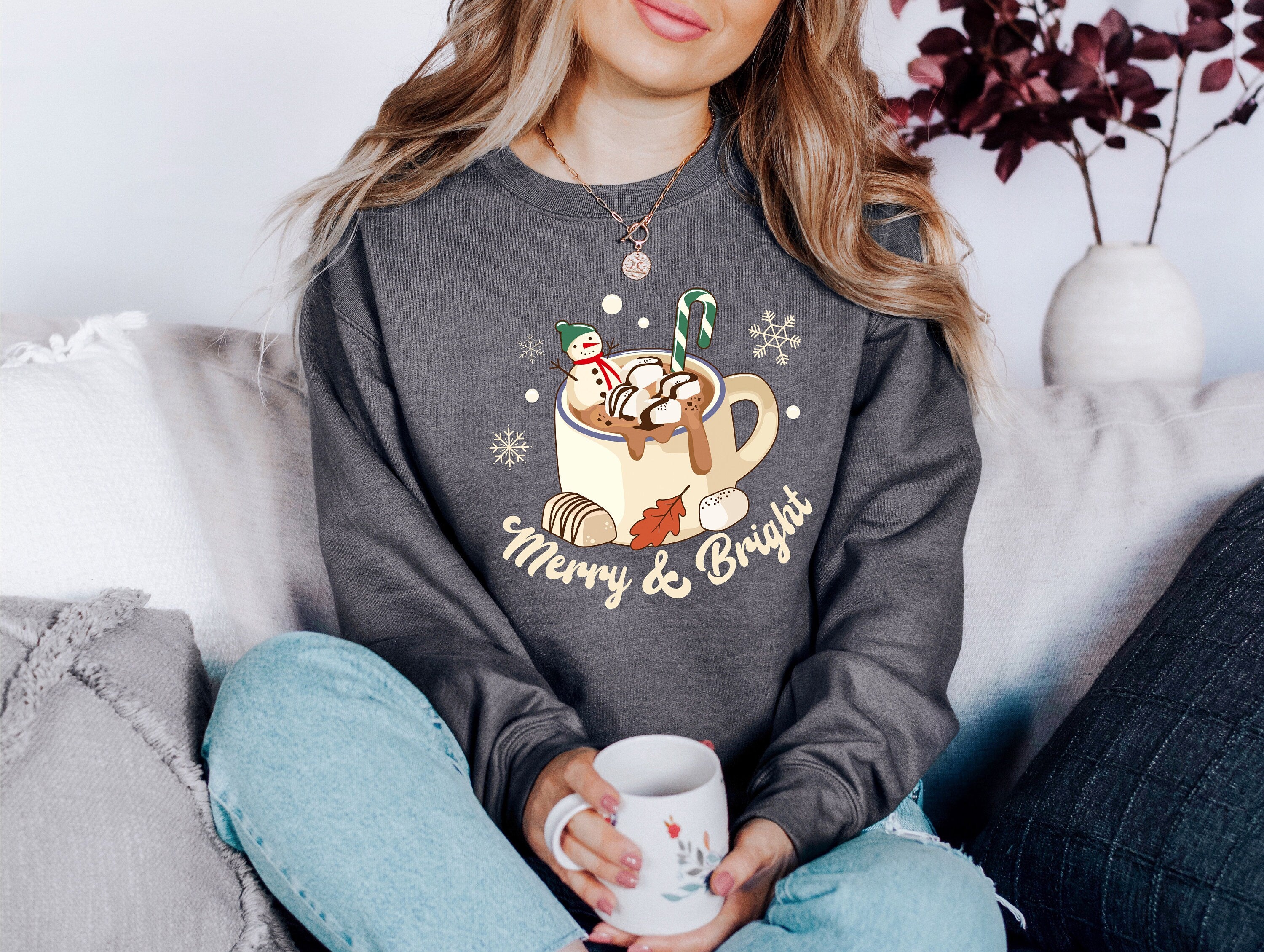 Merry And Bright Santa Sweater, Vintage Christmas, Christmas Sweatshirt, Women's Cute Santa, Xmas Graphic Pullover, Holiday Ugly Sweater