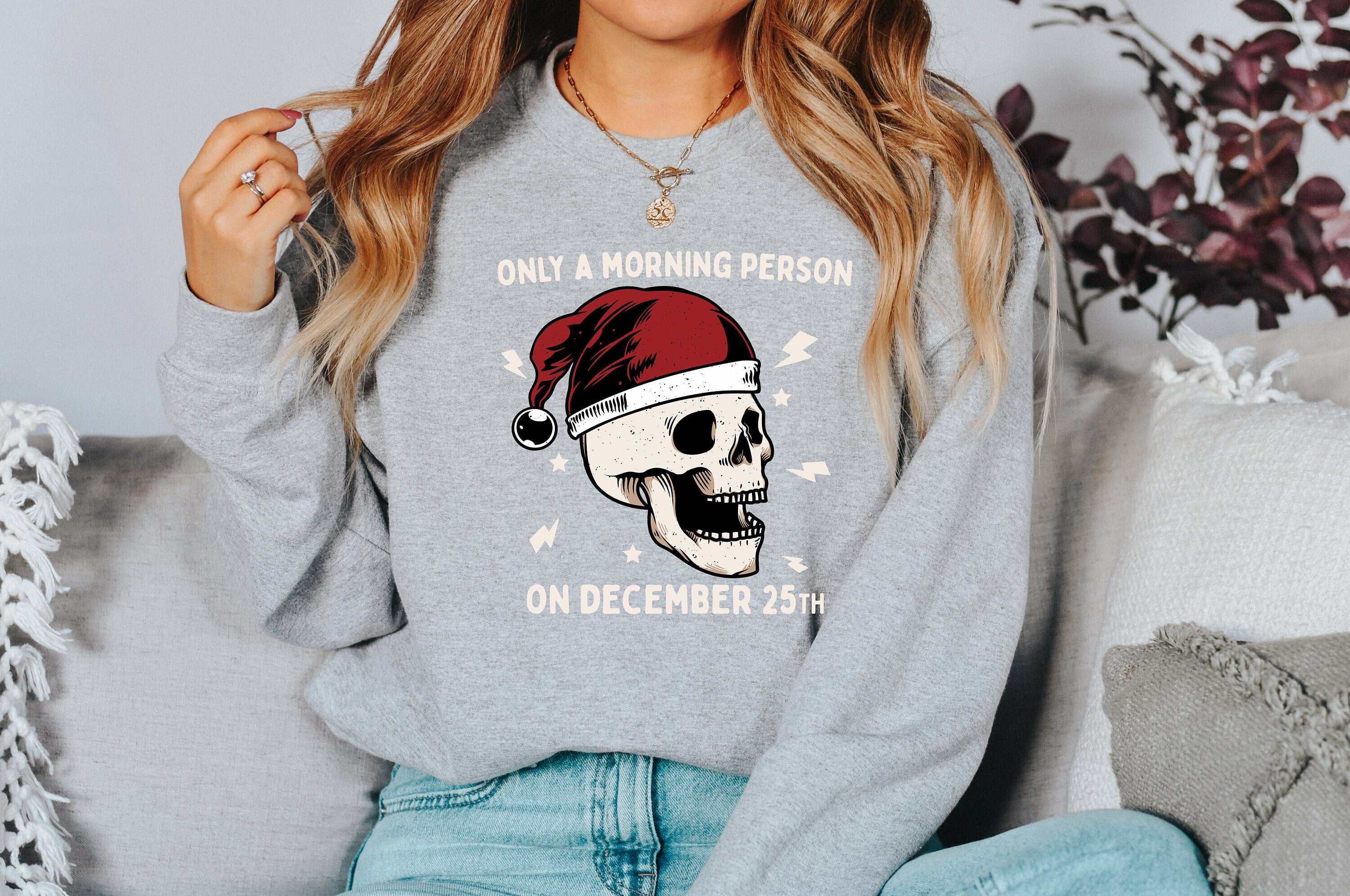 Not A Morning Person Sweater, Vintage Christmas, Christmas Sweatshirt, Women's Cute Santa, Xmas Graphic Pullover, Holiday Ugly Sweater