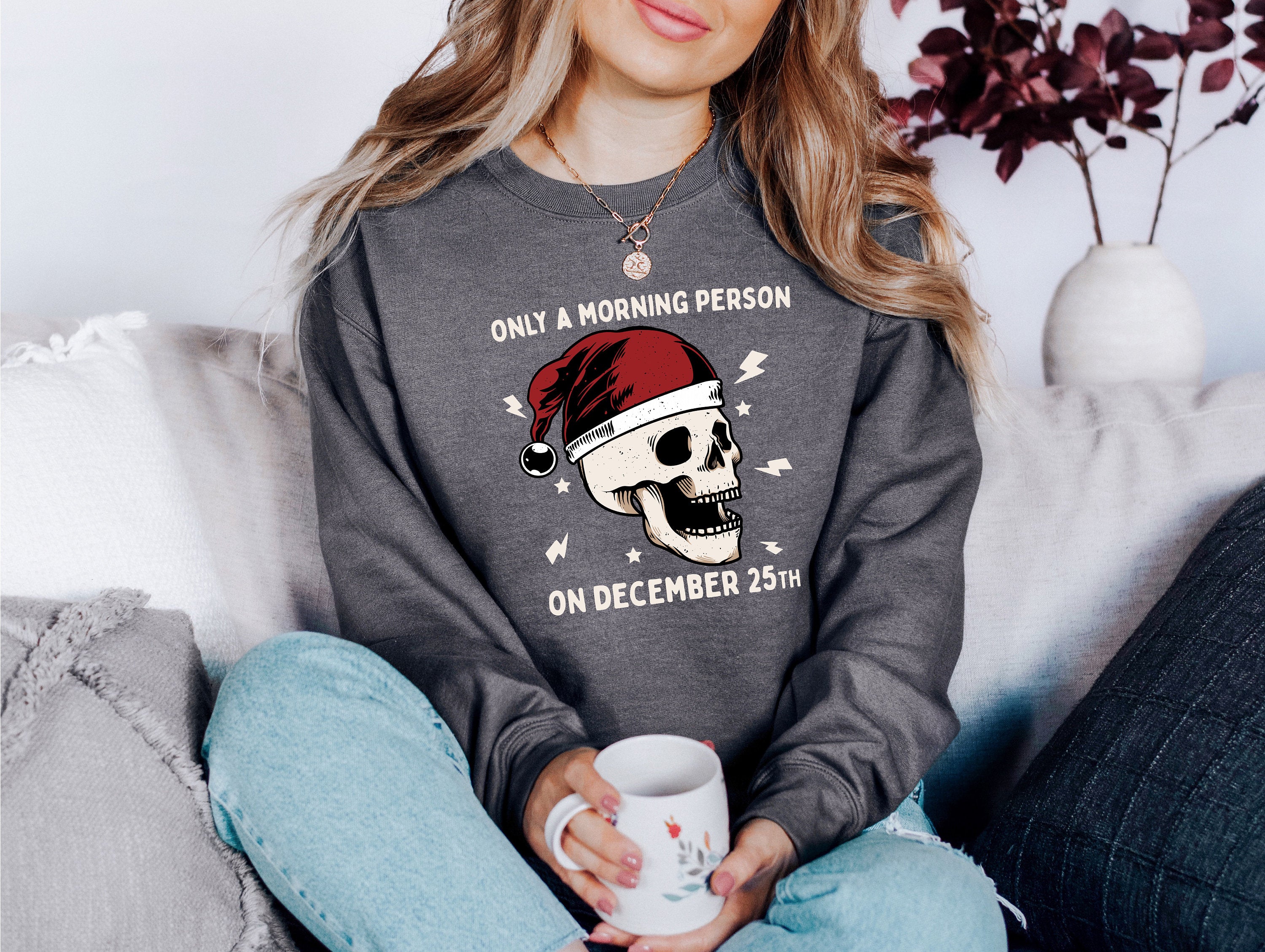 Not A Morning Person Sweater, Vintage Christmas, Christmas Sweatshirt, Women's Cute Santa, Xmas Graphic Pullover, Holiday Ugly Sweater