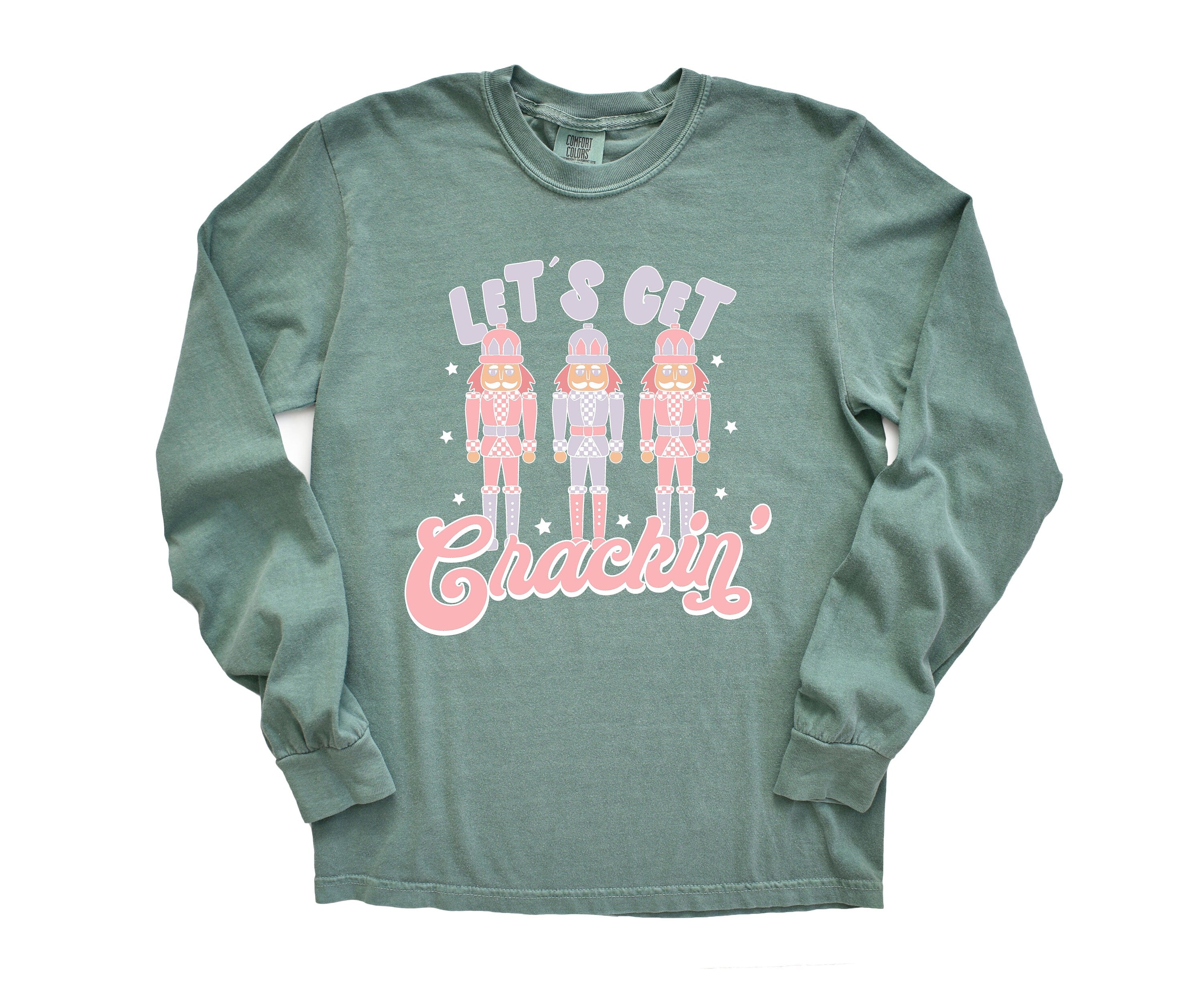 Long Sleeve Retro Christmas Comfort Colors shirt, Let's Get Crackin Christmas, Vintage Holiday Shirt, Santa Shirt, Retro Christmas Shirt