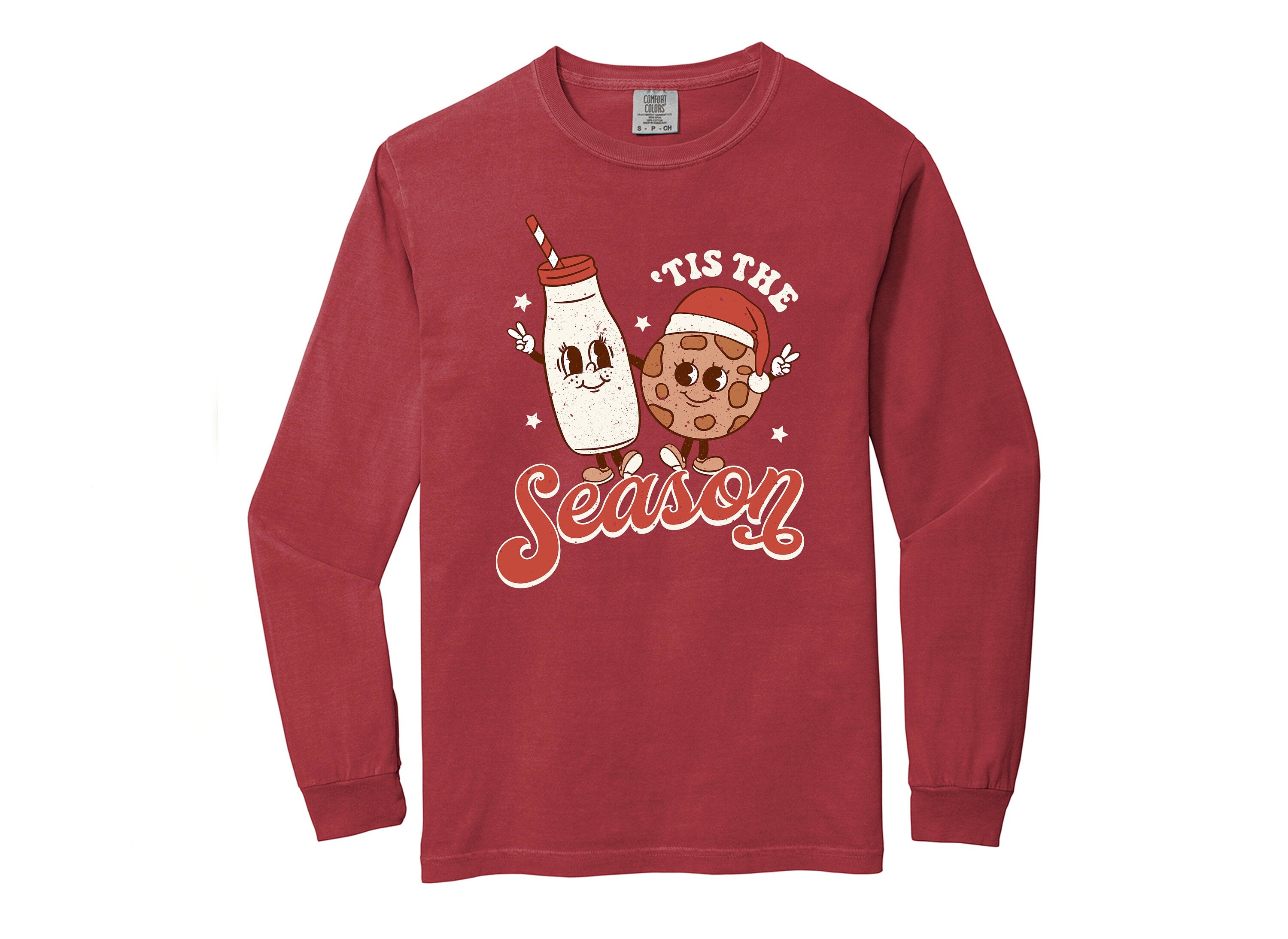 Long Sleeve Retro Christmas Comfort Colors shirt,Tis The Season Cookies, Vintage New Years Holiday Shirt, Santa Shirt, Retro Christmas Shirt