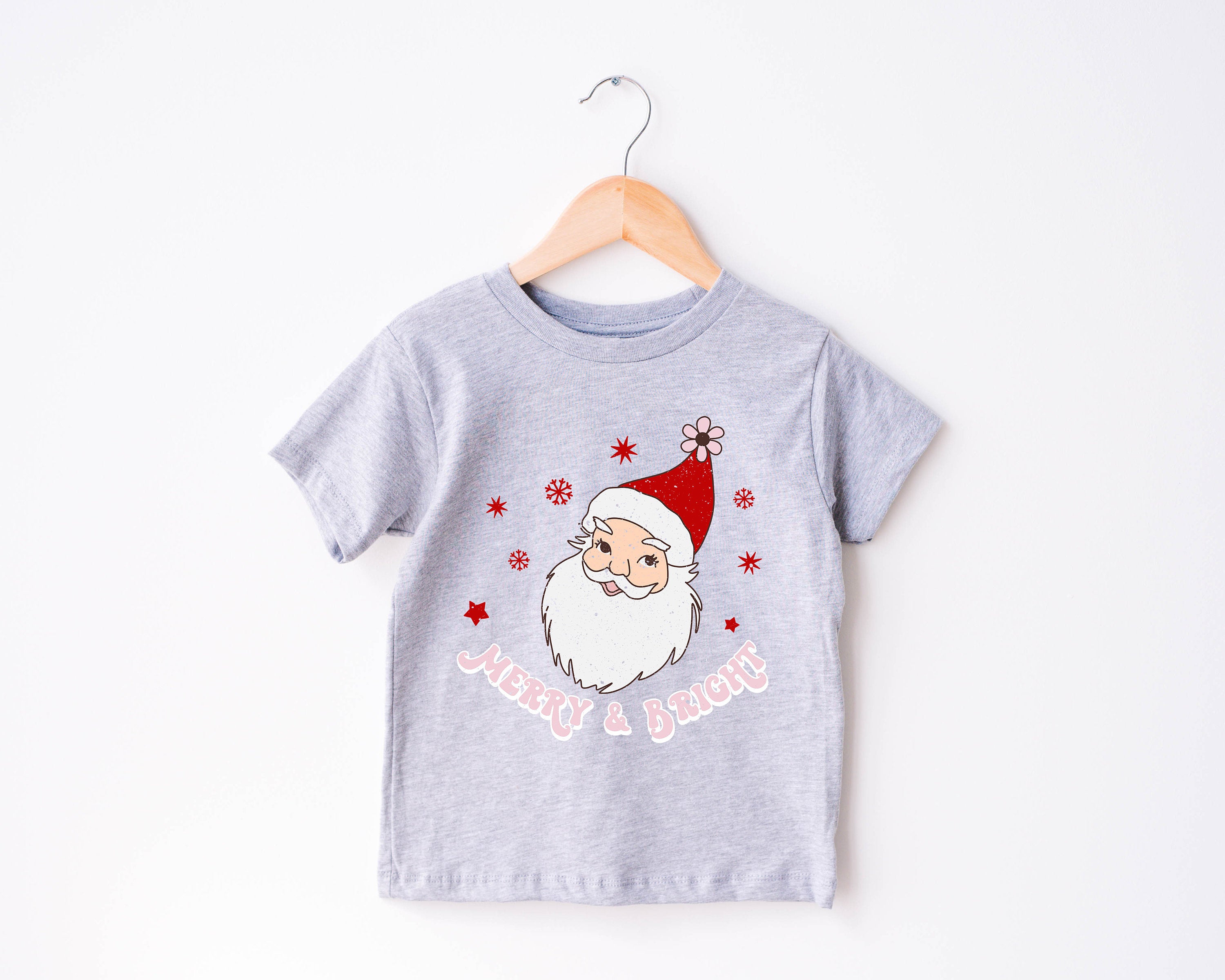 Merry and Bright Toddler Tee, Christmas Season Shirt, Cute Holiday Girls Shirt, Toddler Youth Santa Tee, Retro Boho Cute Vintage Bodysuit