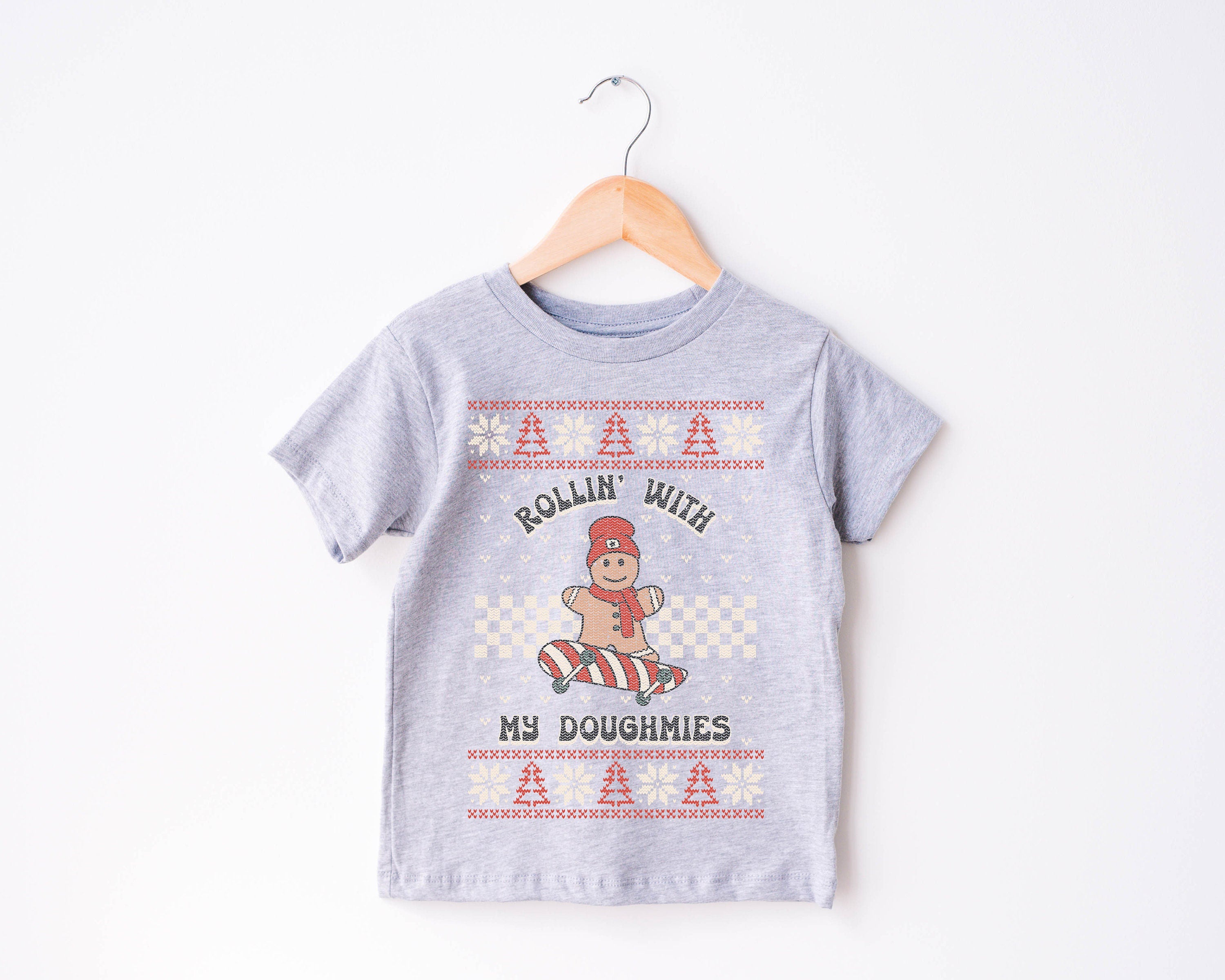 Rollin With My Doughmies Toddler Christmas Season Shirt, Cute Holiday Girls Shirt, Toddler Youth Santa T, Ugly Sweater Cute Vintage Bodysuit