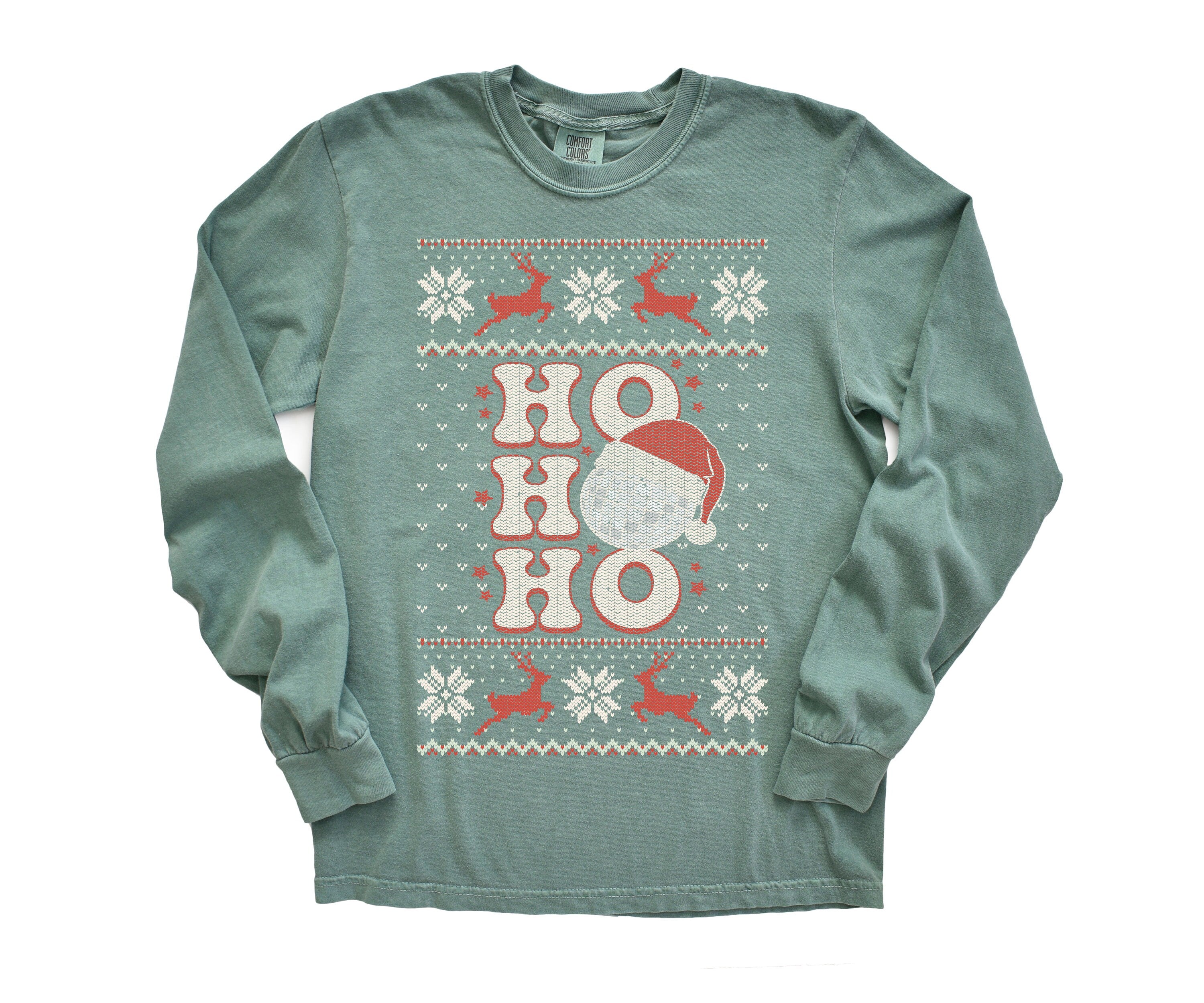 Long Sleeve Retro Christmas Comfort Colors shirt, Ho Ho Ho Santa, Vintage New Years Holiday Shirt, Santa Shirt, Retro Ugly Sweater