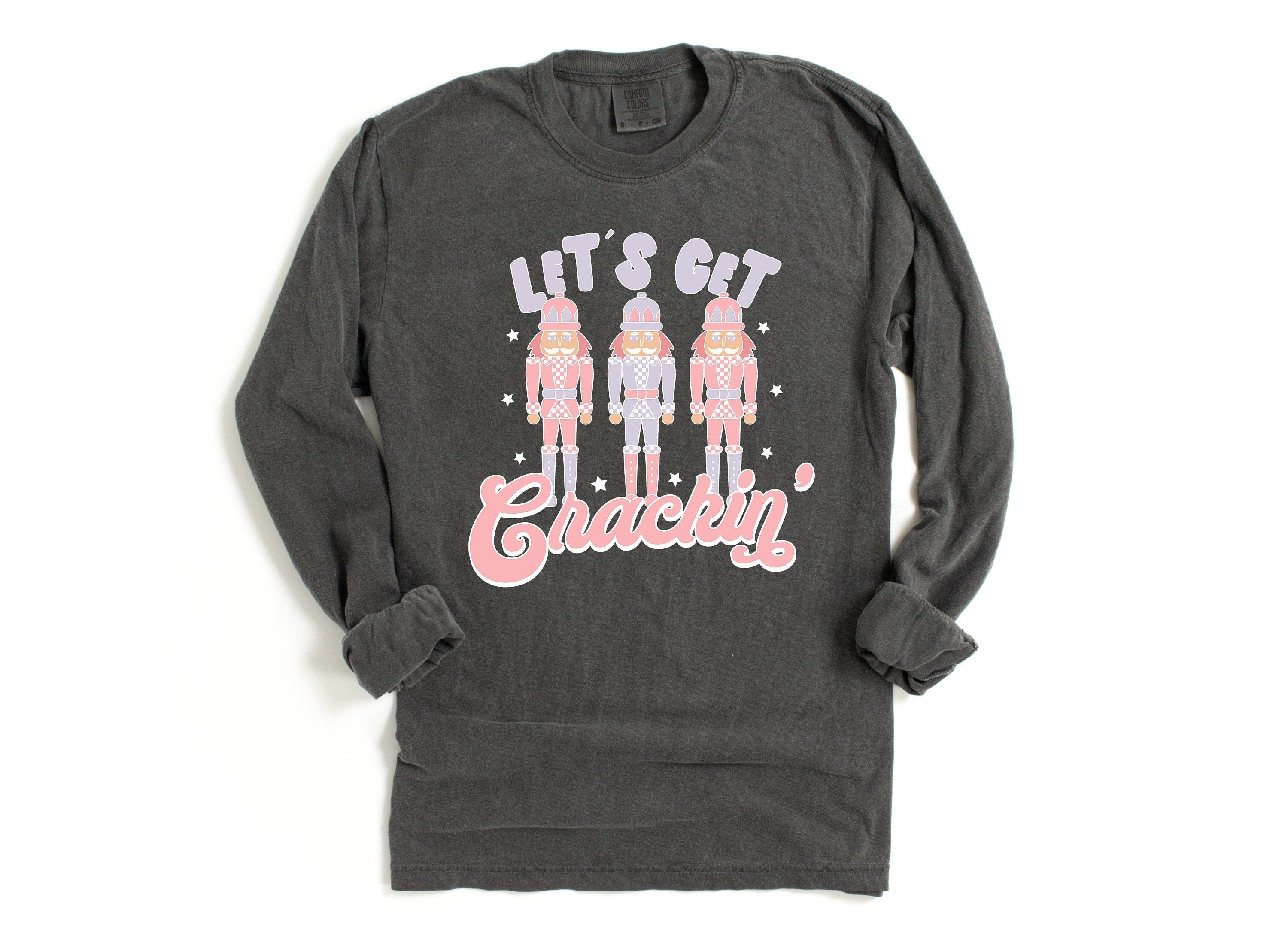 Long Sleeve Retro Christmas Comfort Colors shirt, Let's Get Crackin Christmas, Vintage Holiday Shirt, Santa Shirt, Retro Christmas Shirt