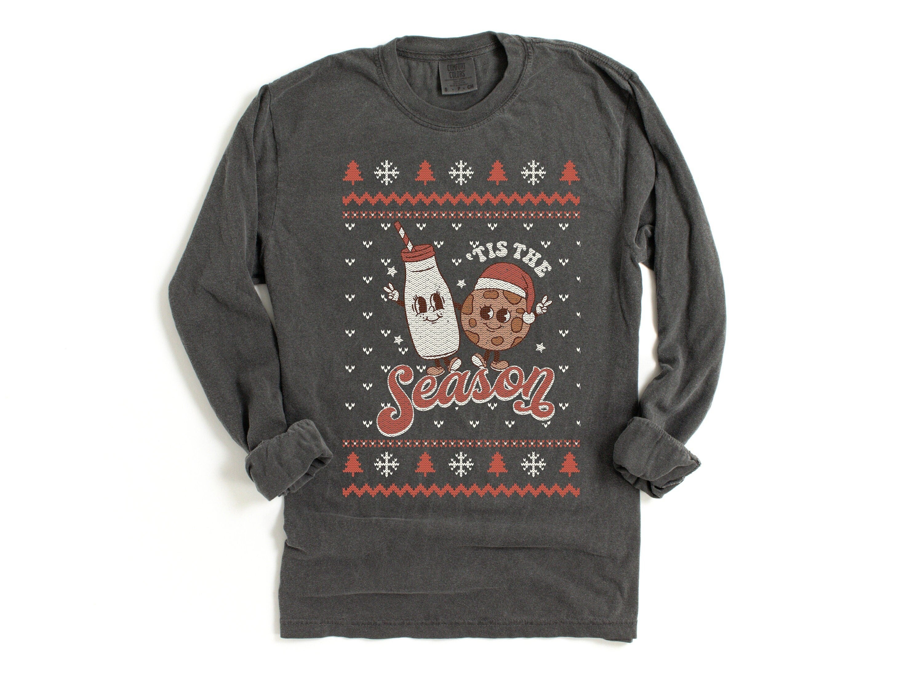 Long Sleeve Retro Christmas Comfort Colors shirt, Tis The Season Cookies, Vintage New Years Holiday Shirt, Santa Shirt, Retro Ugly Sweater