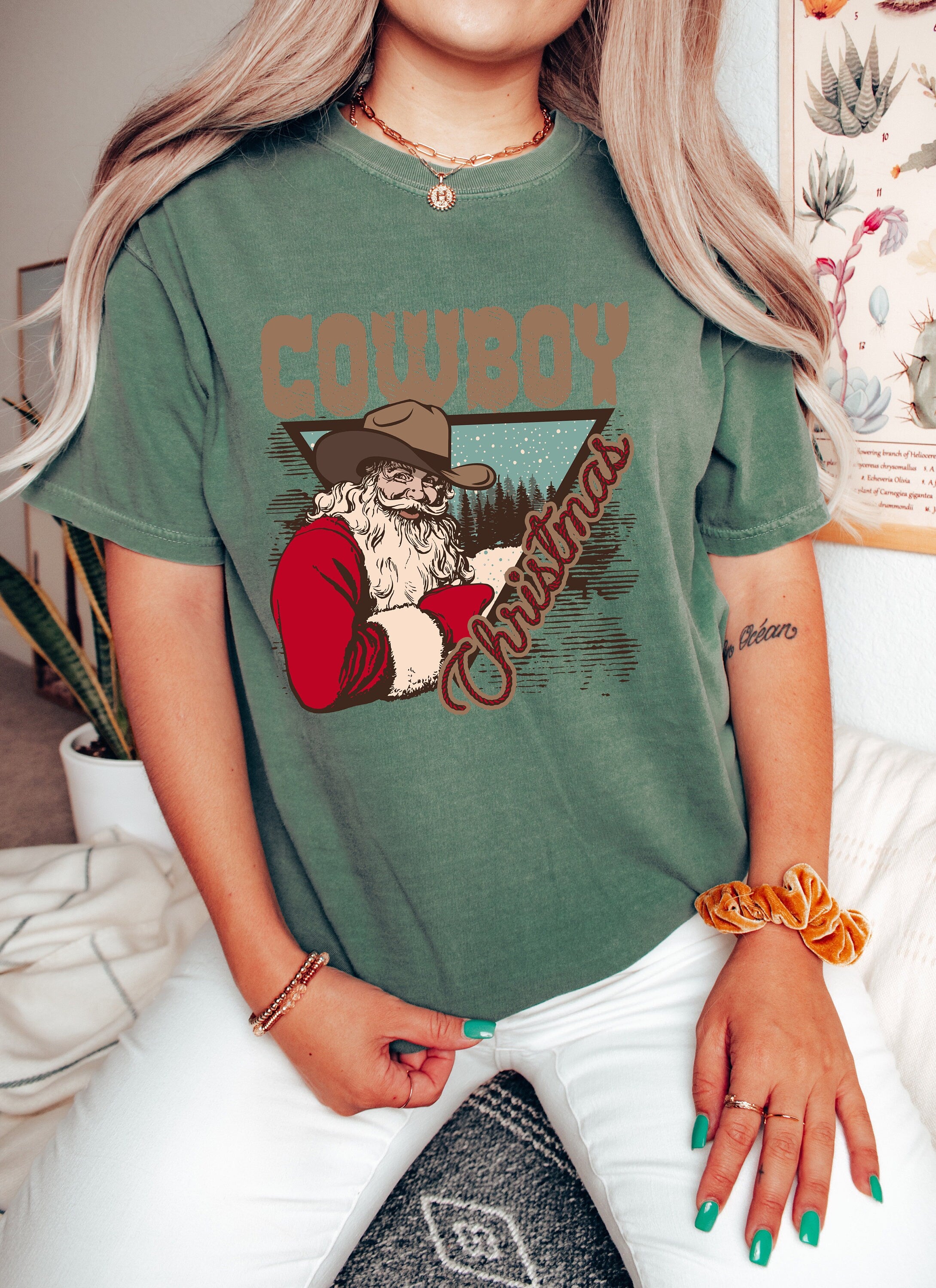 Retro Christmas Comfort Colors Shirt, Christmas Cowboy Western Shirt, Vintage Santa Christmas Shirt, Retro Holiday Shirt, Ugly Sweater Shirt