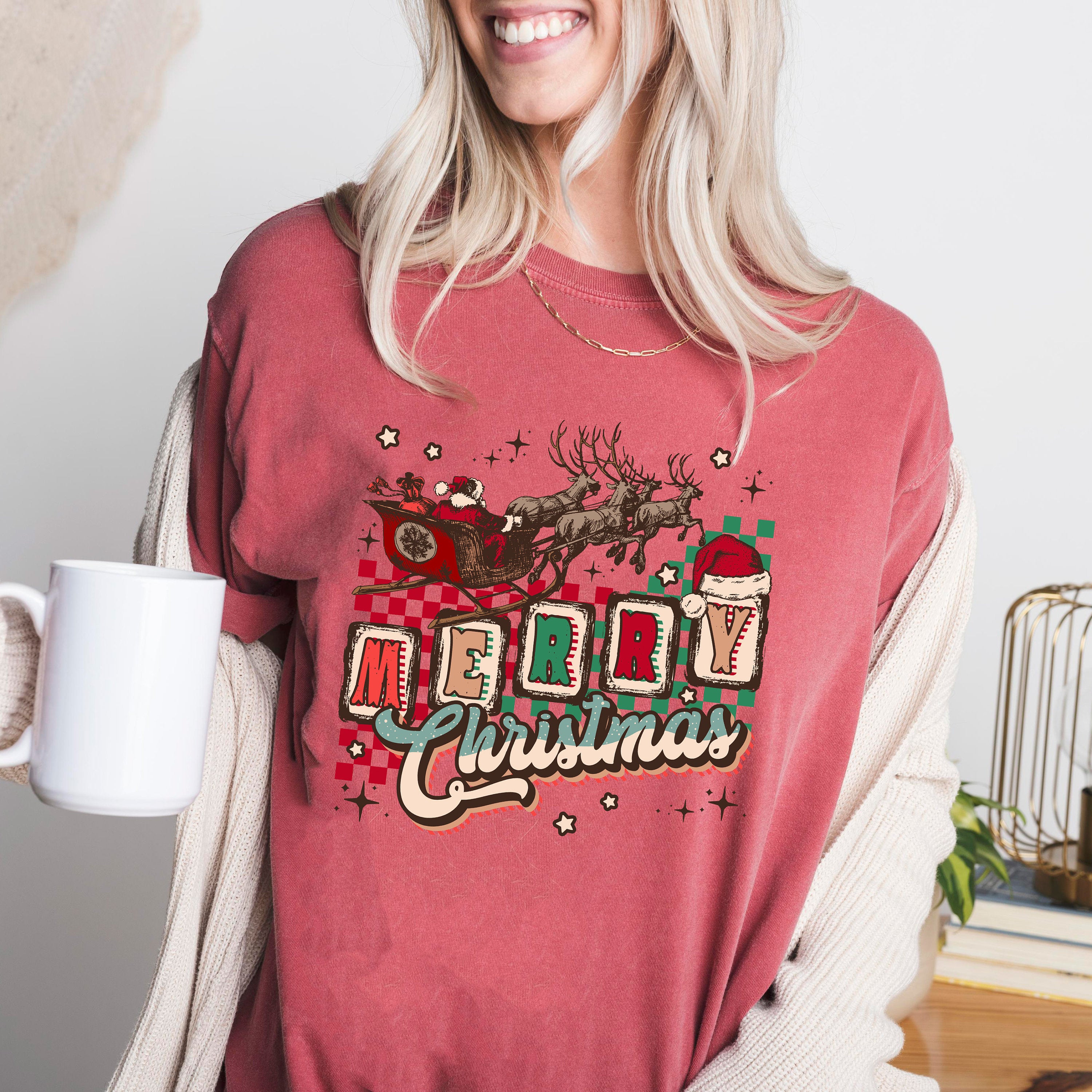 Retro Christmas Comfort Colors Shirt, Merry Merry Christmas Shirt, Vintage Santa Christmas Shirt, Retro Holiday Shirt, Ugly Sweater Shirt