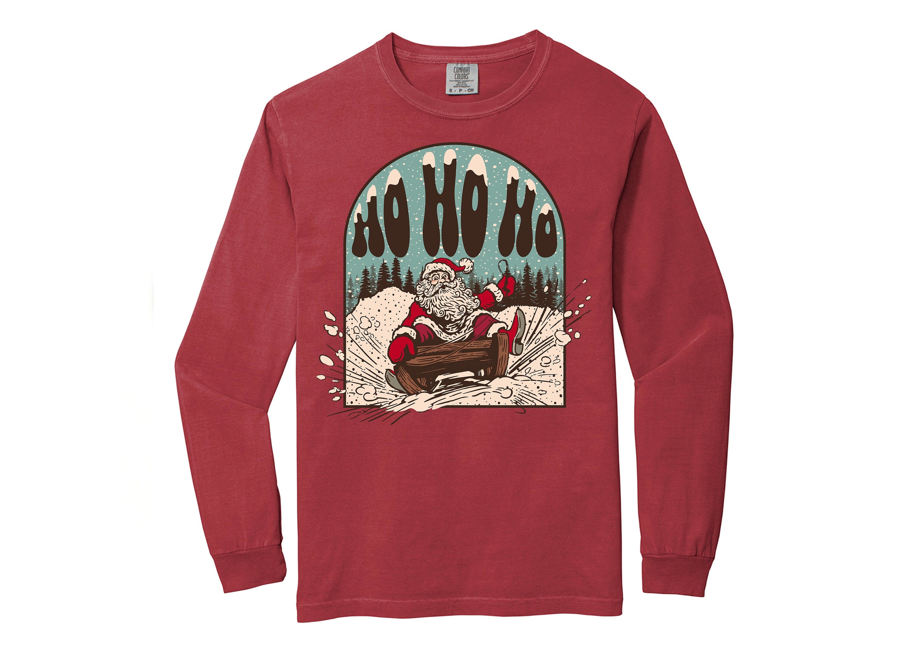 Long Sleeve Retro Christmas Comfort Colors shirt, Ho Ho Ho Santa, Vintage New Years Holiday Shirt, Santa Shirt, Retro Christmas Shirt