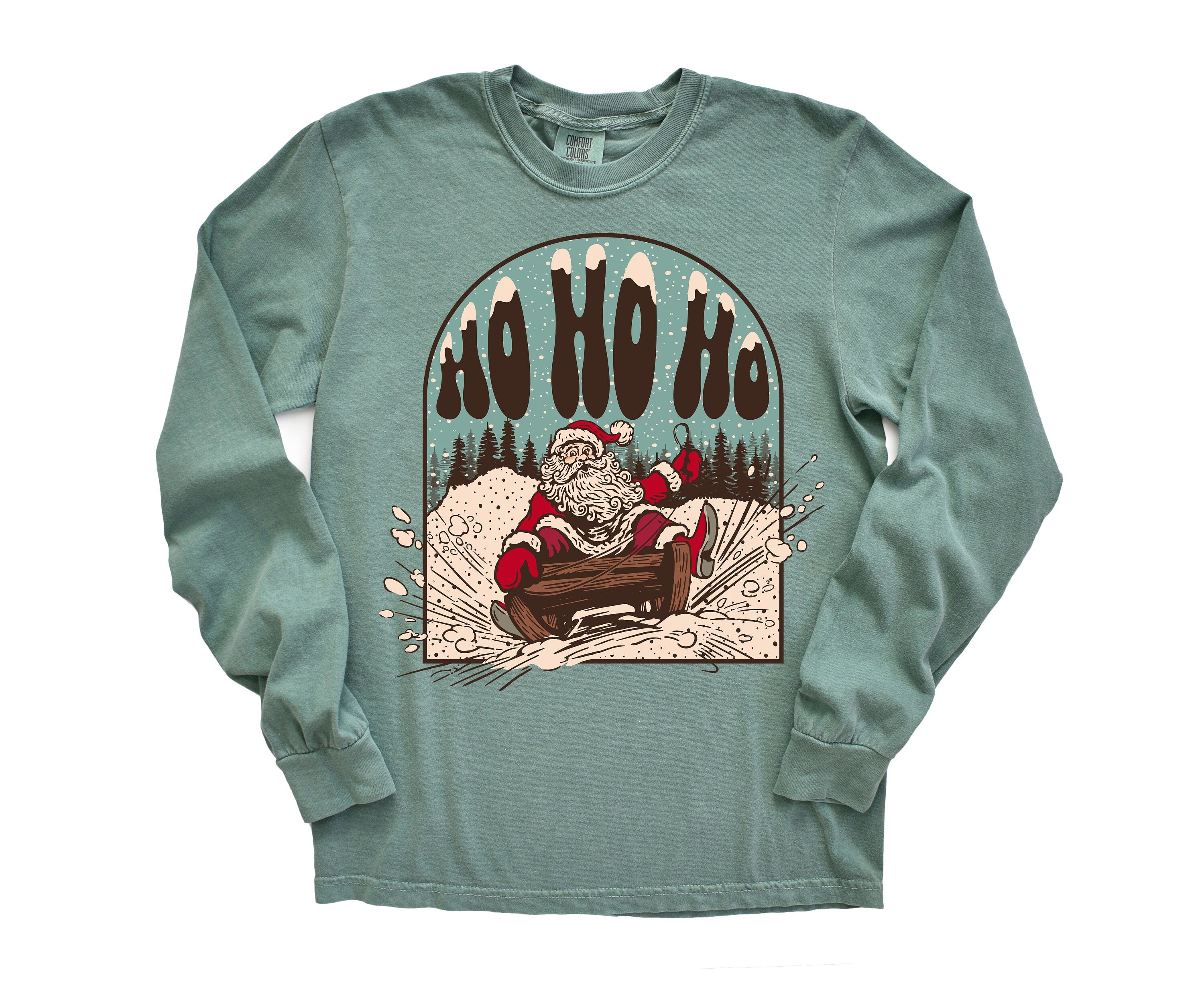 Long Sleeve Retro Christmas Comfort Colors shirt, Ho Ho Ho Santa, Vintage New Years Holiday Shirt, Santa Shirt, Retro Christmas Shirt