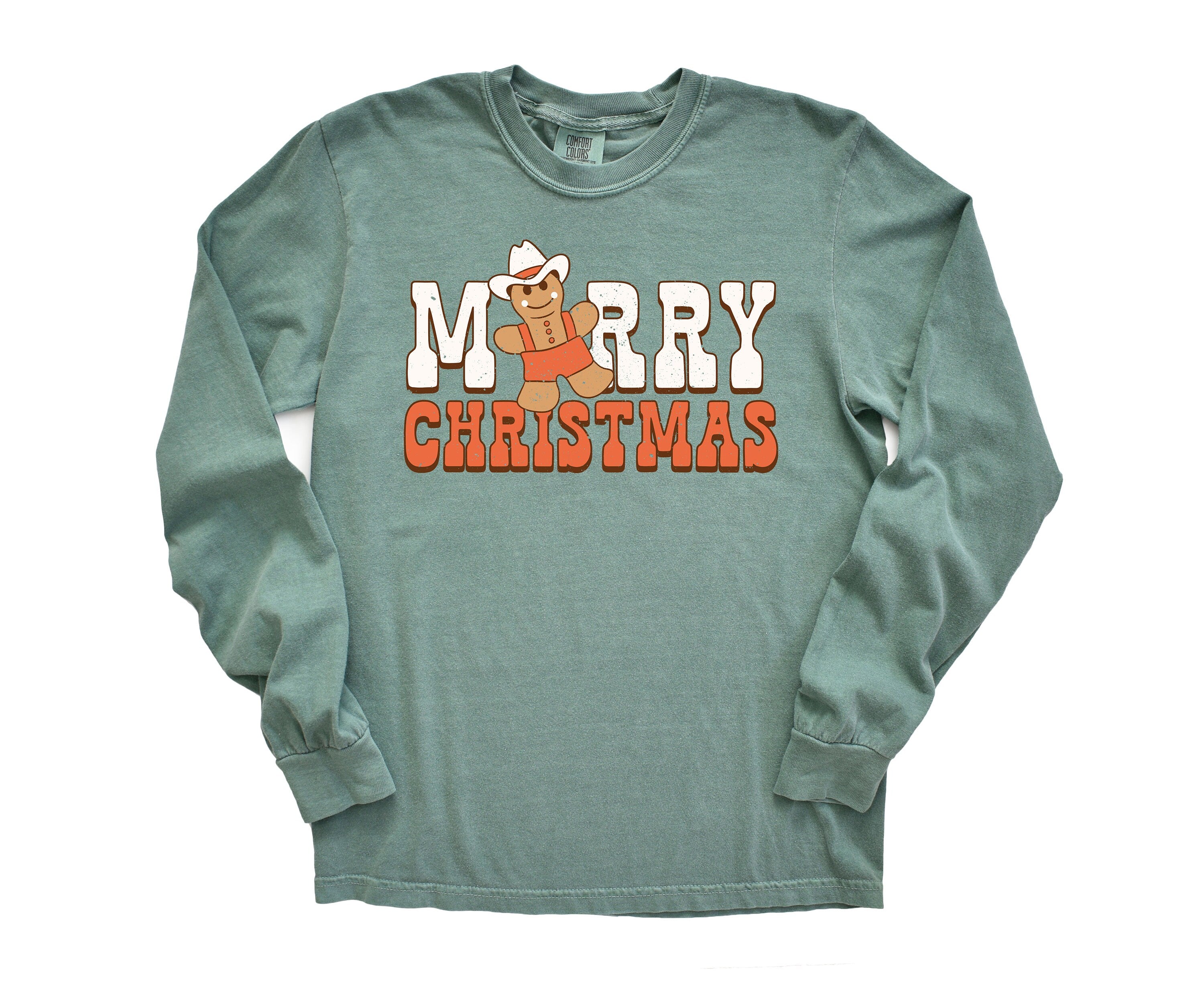 Long Sleeve Retro Christmas Comfort Colors shirt, Merry Christmas Western, Vintage Holiday Shirt, Santa Shirt, Retro Christmas Shirt