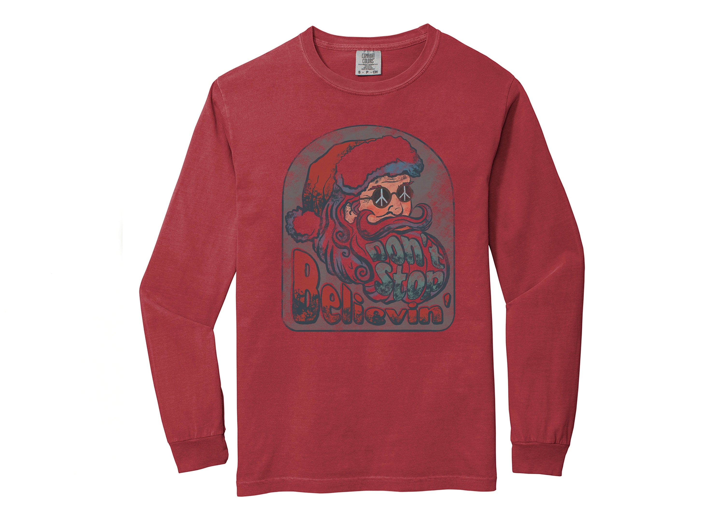 Long Sleeve Retro Christmas Comfort Colors shirt, Dont Stop Believing, Vintage New Years Holiday Shirt, Santa Shirt, Retro Christmas Shirt