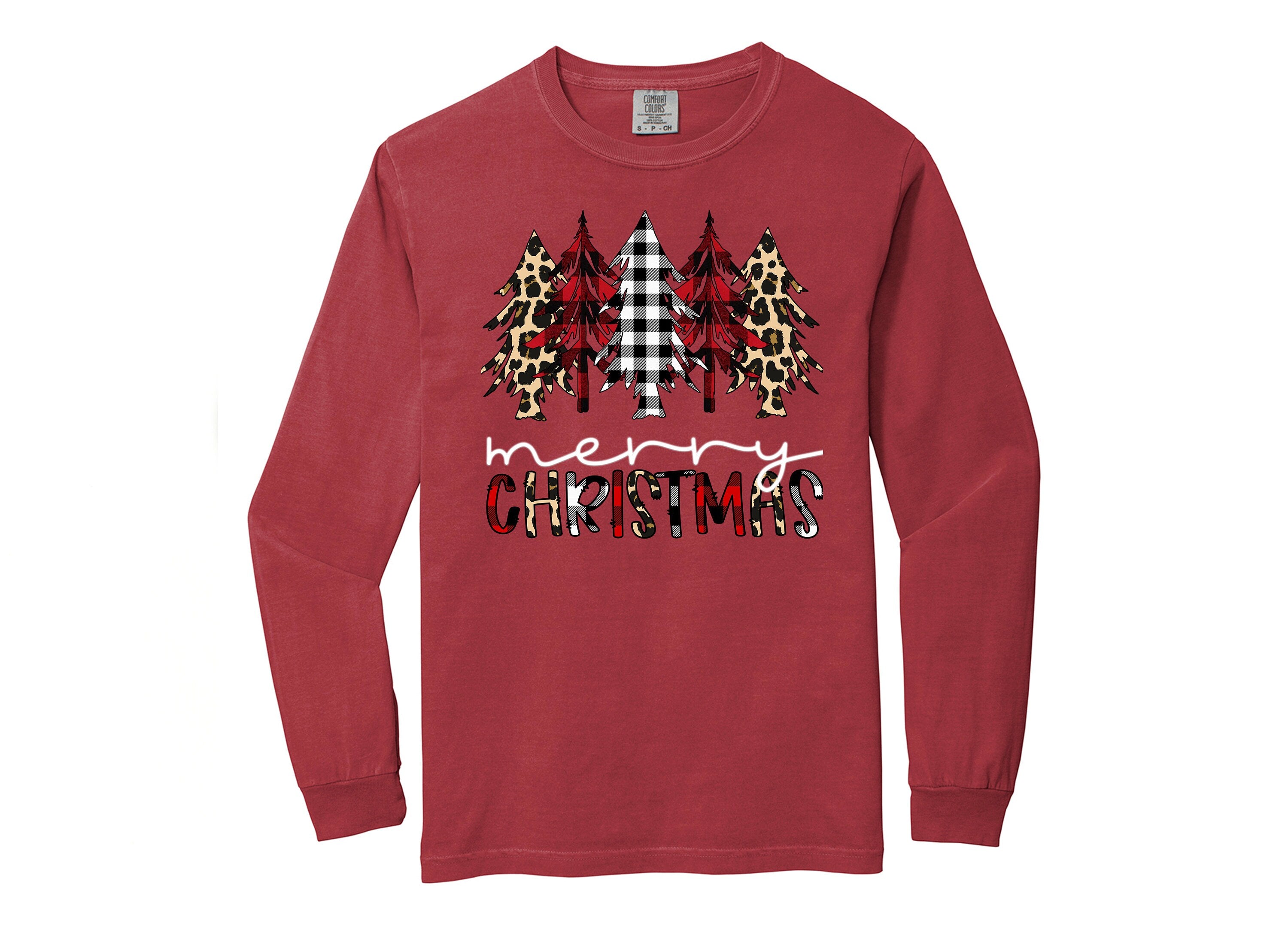 Long Sleeve Retro Christmas Comfort Colors shirt, Merry Christmas Cheetah Tree, Vintage Holiday Shirt, Santa Shirt, Retro Christmas Shirt