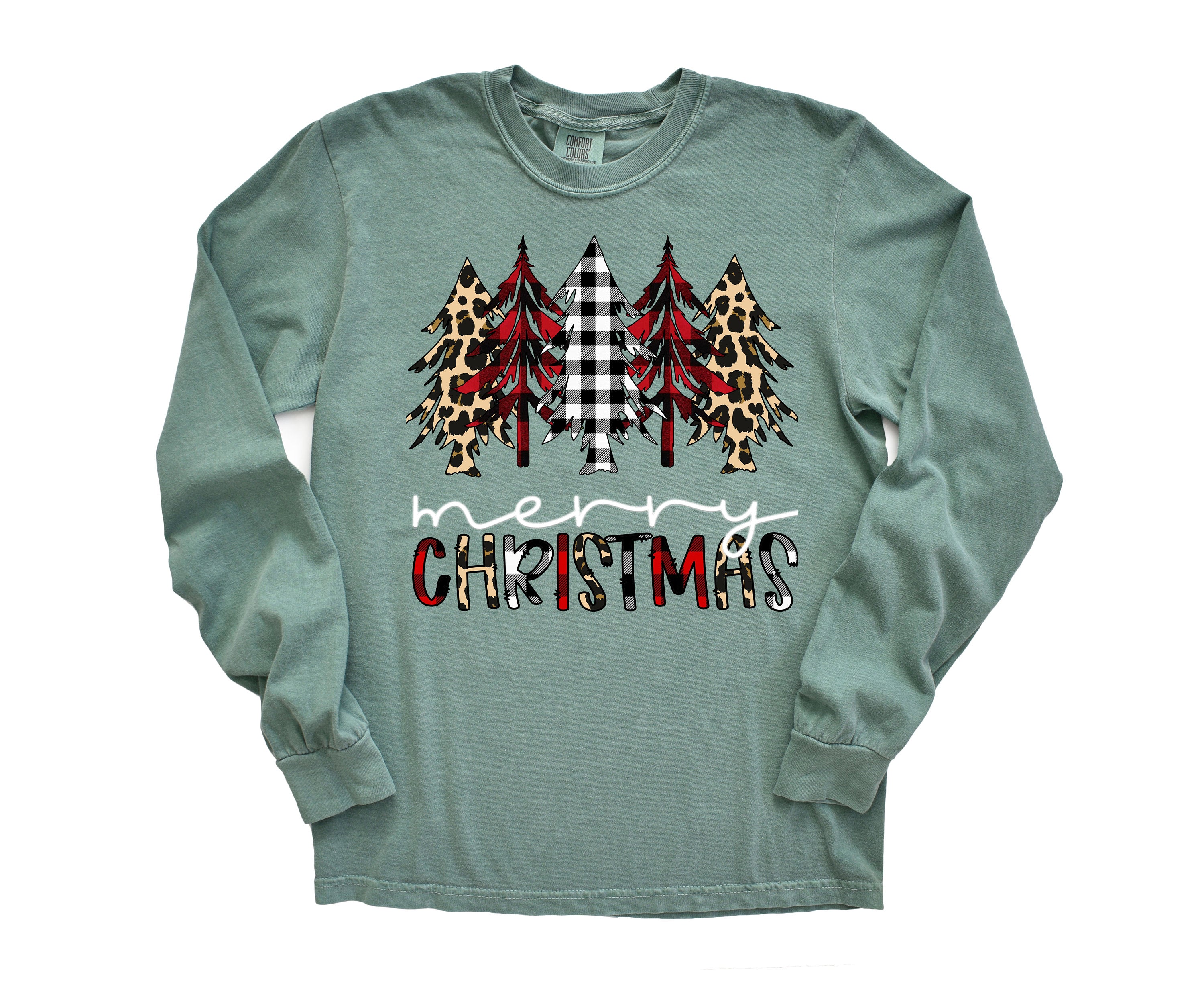 Long Sleeve Retro Christmas Comfort Colors shirt, Merry Christmas Cheetah Tree, Vintage Holiday Shirt, Santa Shirt, Retro Christmas Shirt