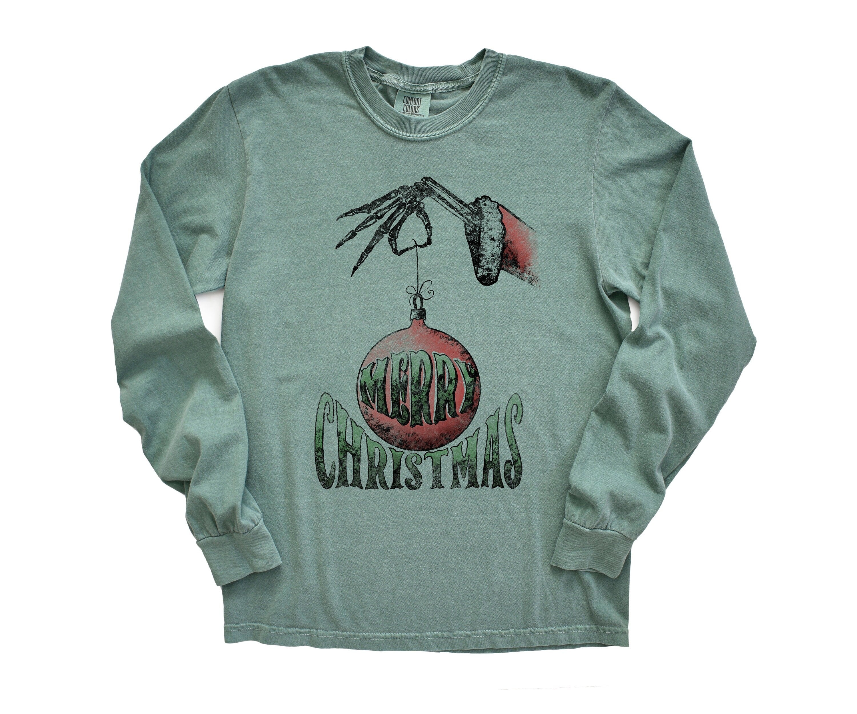 Long Sleeve Retro Christmas Comfort Colors shirt, Merry Christmas Santa Ornament, Vintage Holiday Shirt, Santa Shirt, Retro Christmas Shirt