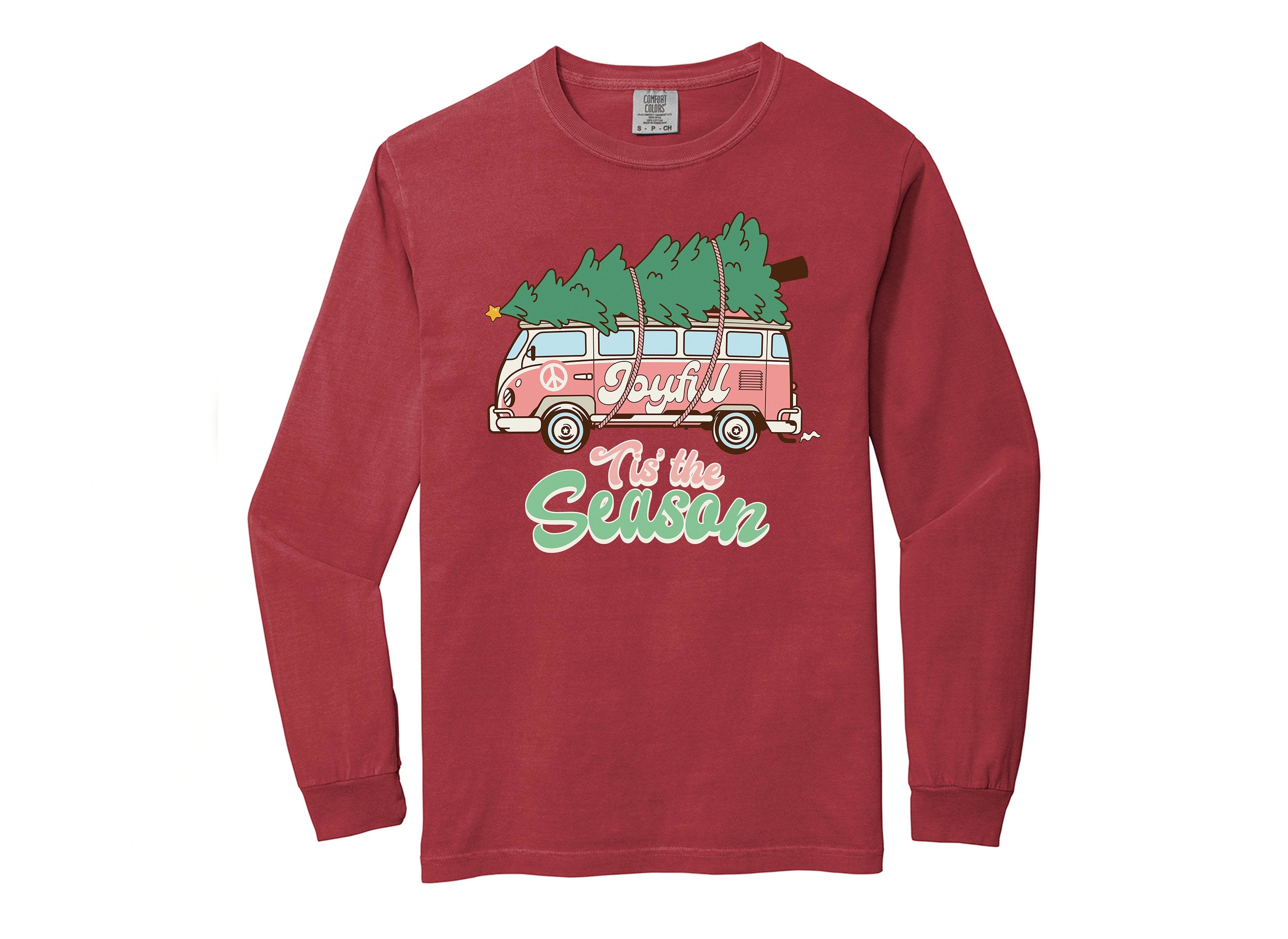 Long Sleeve Retro Christmas Comfort Colors Shirt, Tis The Season Retro Van, Vintage Holiday Shirt, Santa Shirt, Retro Christmas Shirt