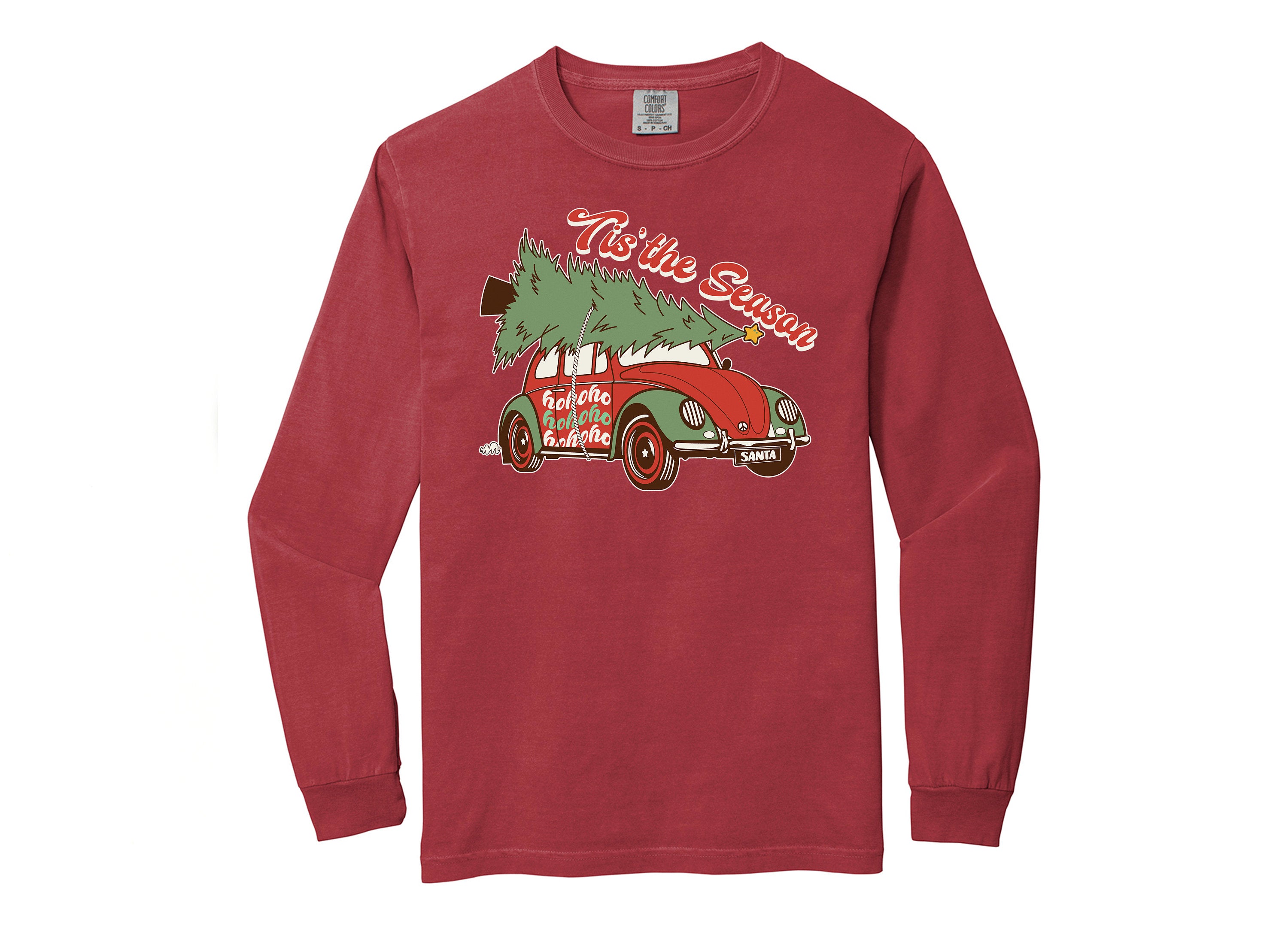 Long Sleeve Retro Christmas Comfort Colors Shirt, Tis The Season Retro Van, Vintage Holiday Shirt, Santa Shirt, Retro Christmas Shirt
