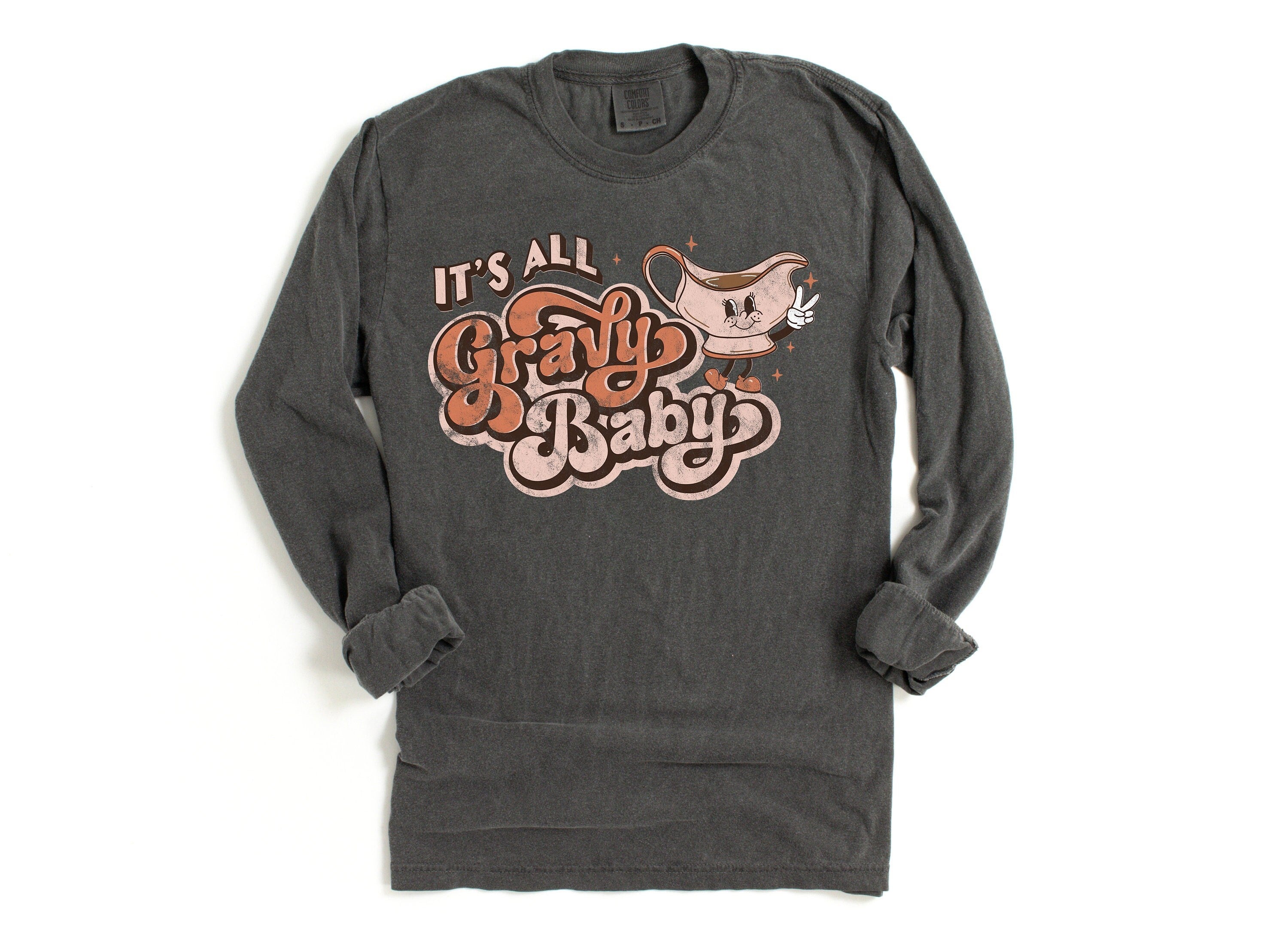 Long Sleeve Retro Fall Comfort Colors Shirt, It's All Gravy Baby Shirt, Vintage Thanksgiving Pumpkin Shirt, Retro Fall Shirt, Autumn Shirt