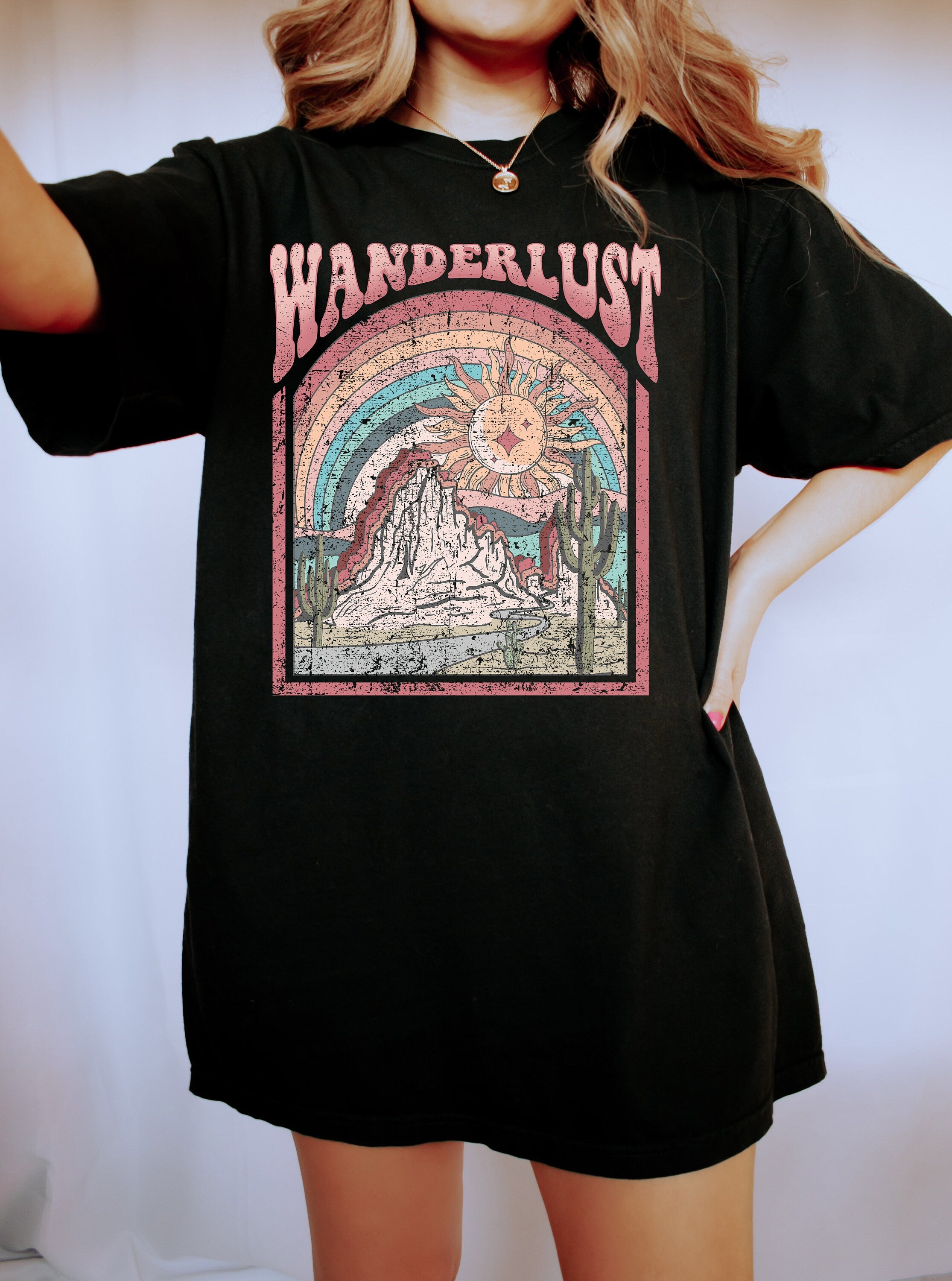 Retro Comfort Colors Shirt, Wanderlust Traveling Shirt, Vintage Free Spirit Shirt, Oversized Shirt, Retro Graphic Shirt, Distressed Tee