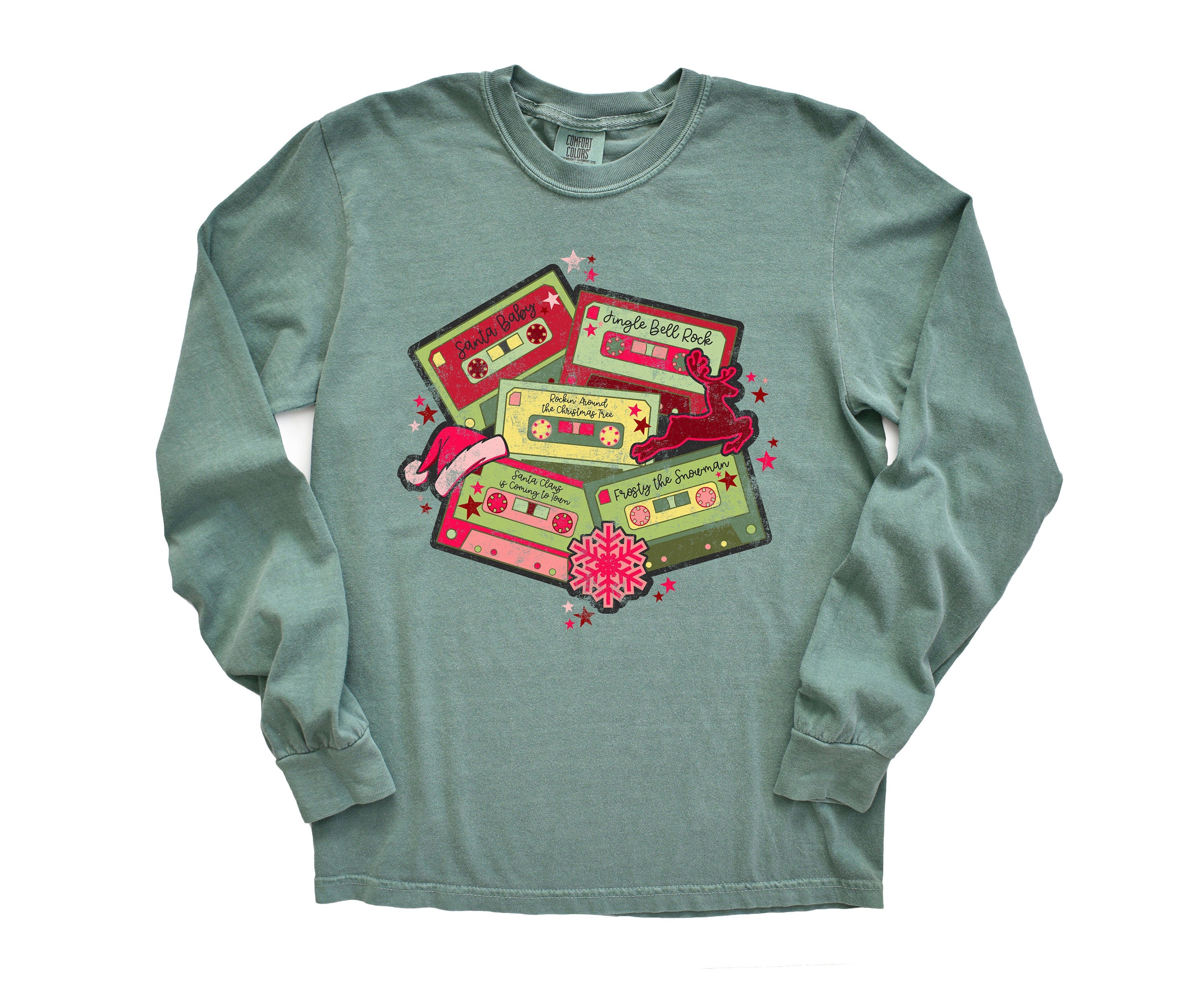 Long Sleeve Retro Christmas Comfort Colors shirt, Rocking Around The Tree, Vintage Holiday Shirt, Christmas Music, Retro Christmas Shirt