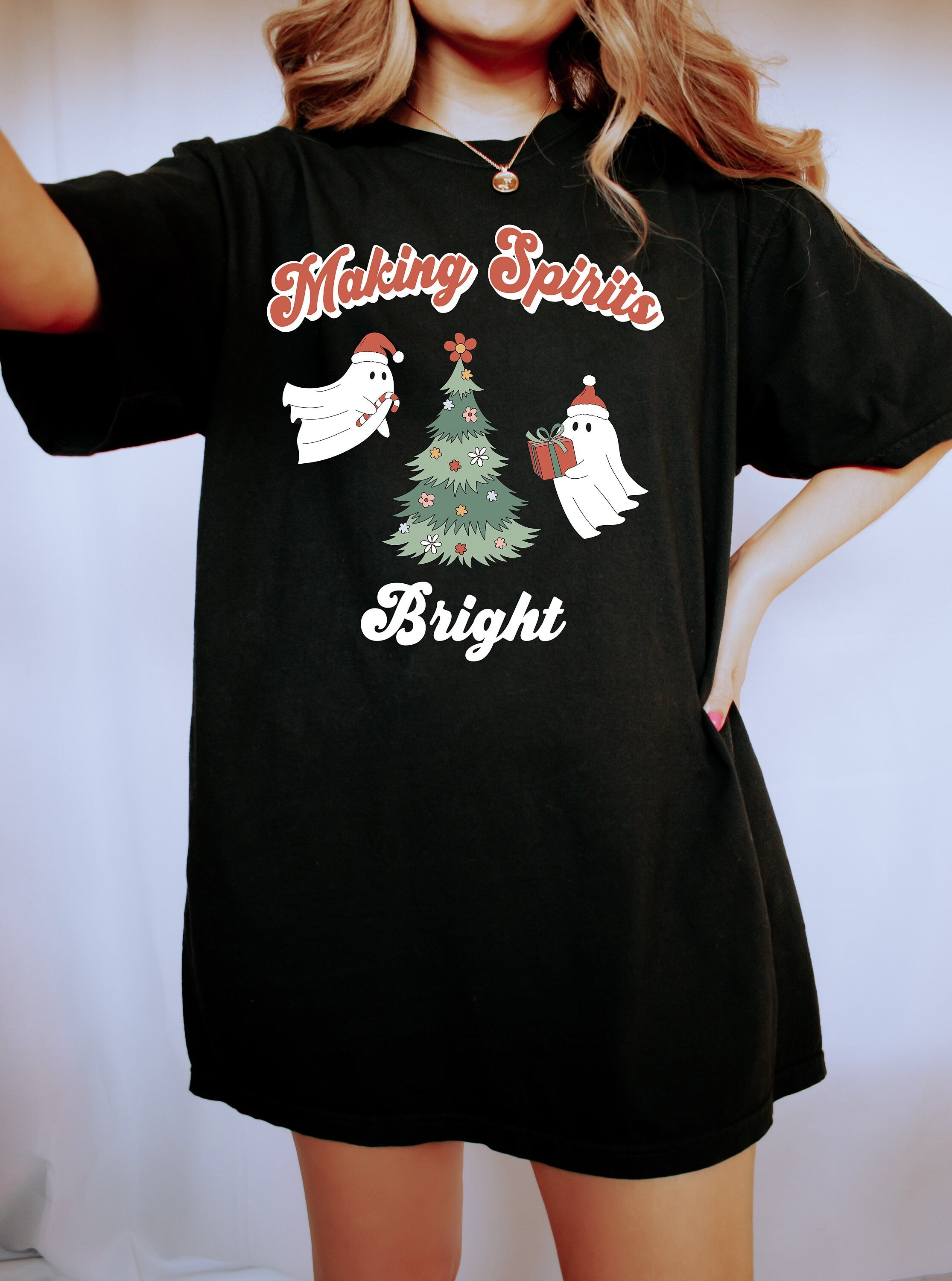 Retro Christmas Comfort Colors Shirt, Making Spirits Bright Shirt, Vintage Ghost Christmas Shirt, Retro Holiday Shirt, Ugly Sweater Shirt