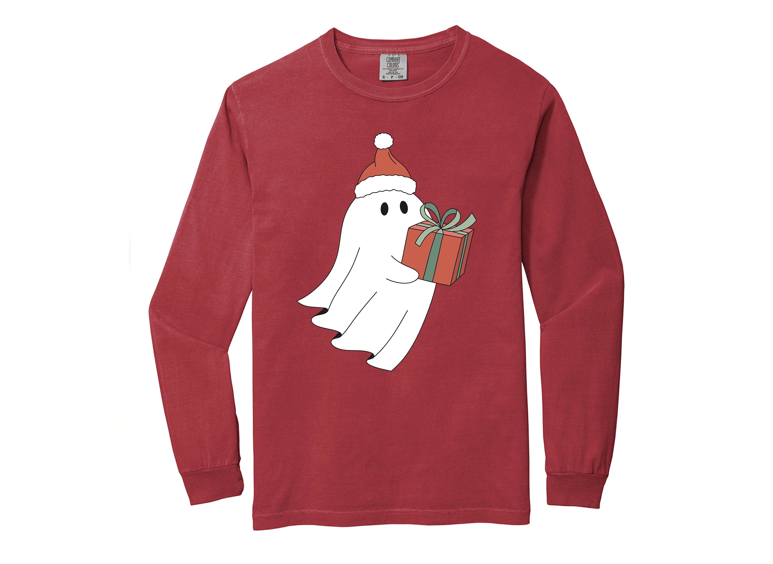 Long Sleeve Retro Christmas Comfort Colors Shirt, Making Spirits Bright Ghost, Vintage Holiday Shirt, Santa Shirt, Retro Christmas Shirt