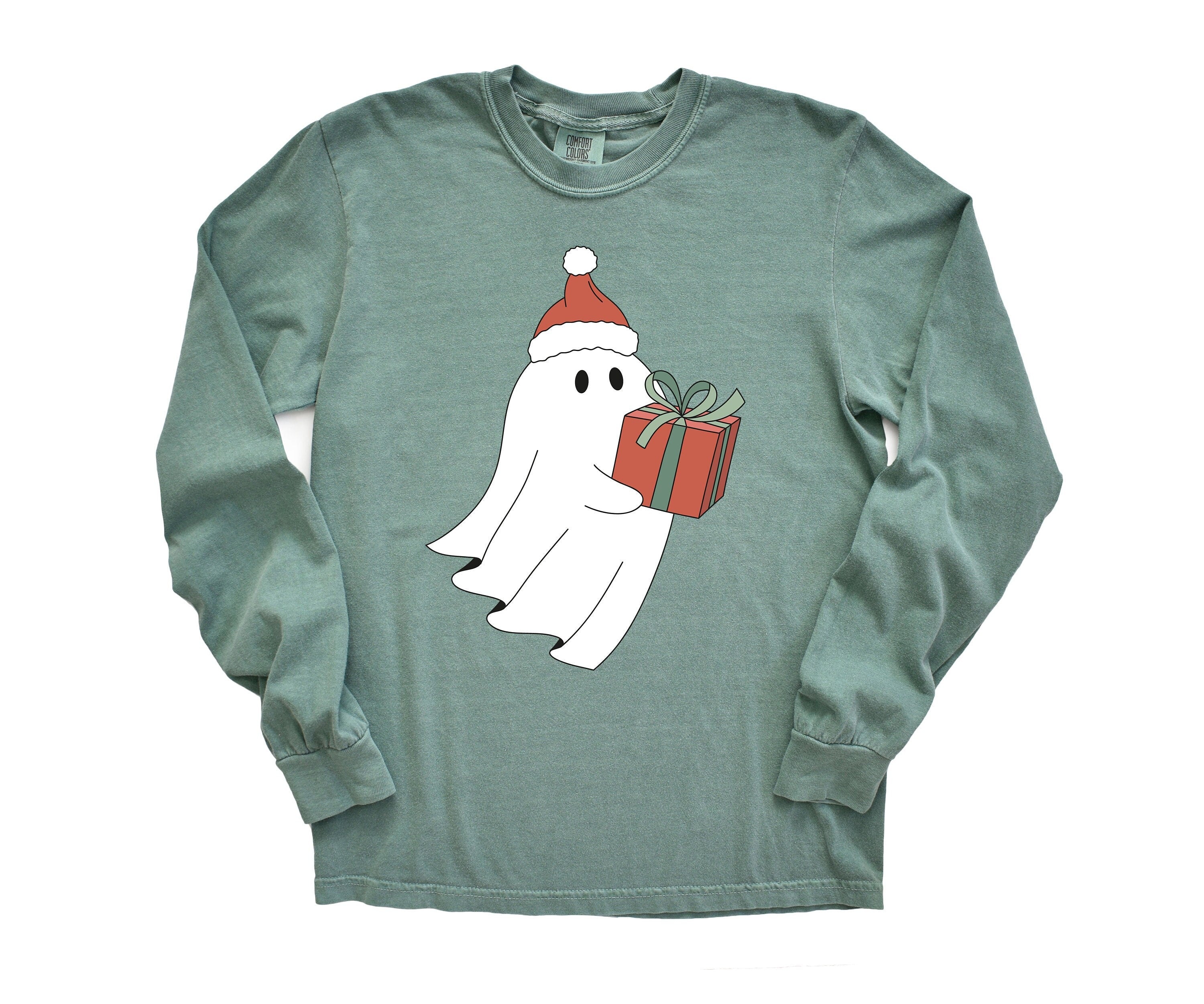 Long Sleeve Retro Christmas Comfort Colors Shirt, Making Spirits Bright Ghost, Vintage Holiday Shirt, Santa Shirt, Retro Christmas Shirt