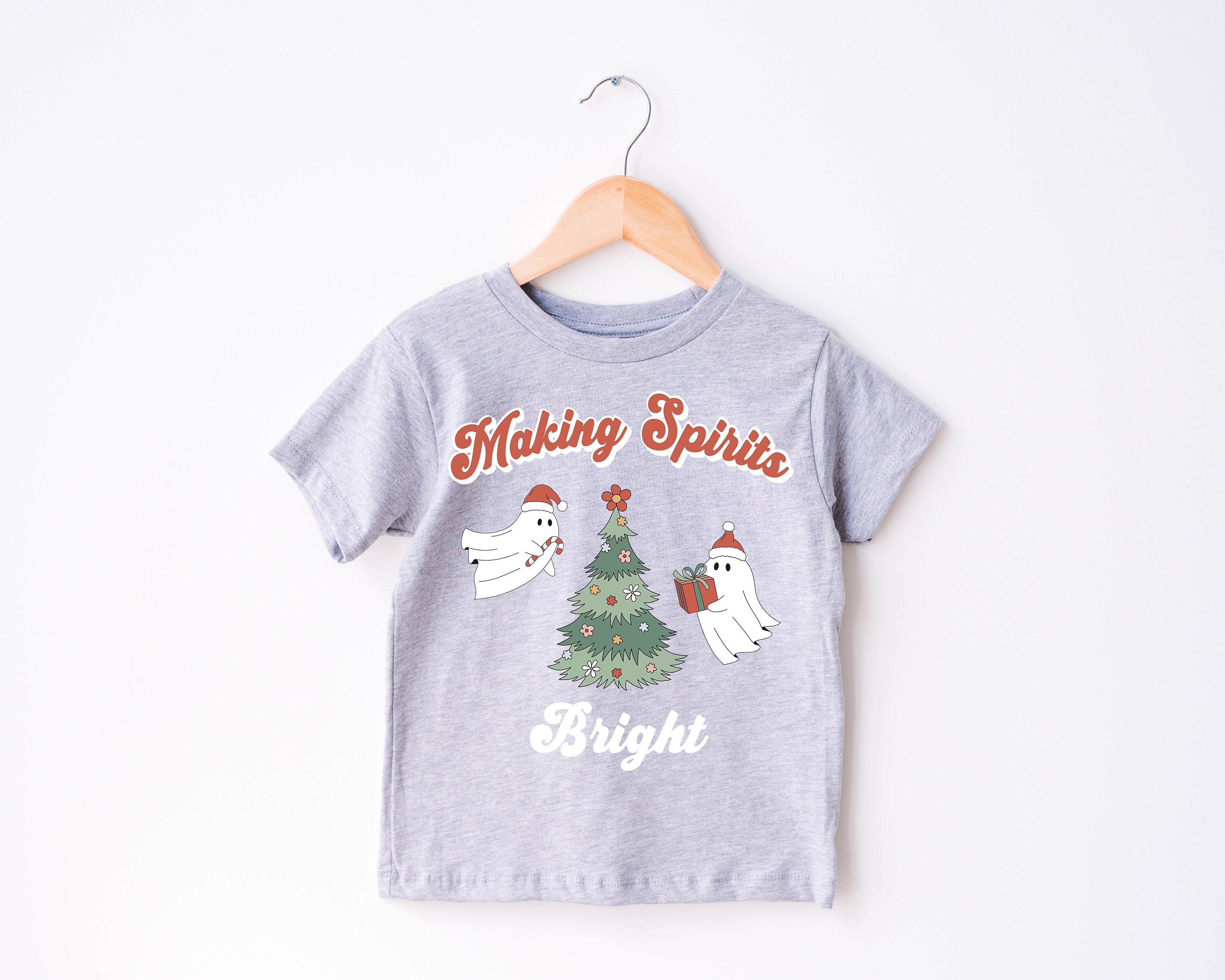 Making Spirits Bright Ghost Toddler, Christmas Season Shirt, Cute Holiday Girls Shirt, Toddler Youth Tee, Retro Boho Cute Vintage Bodysuit