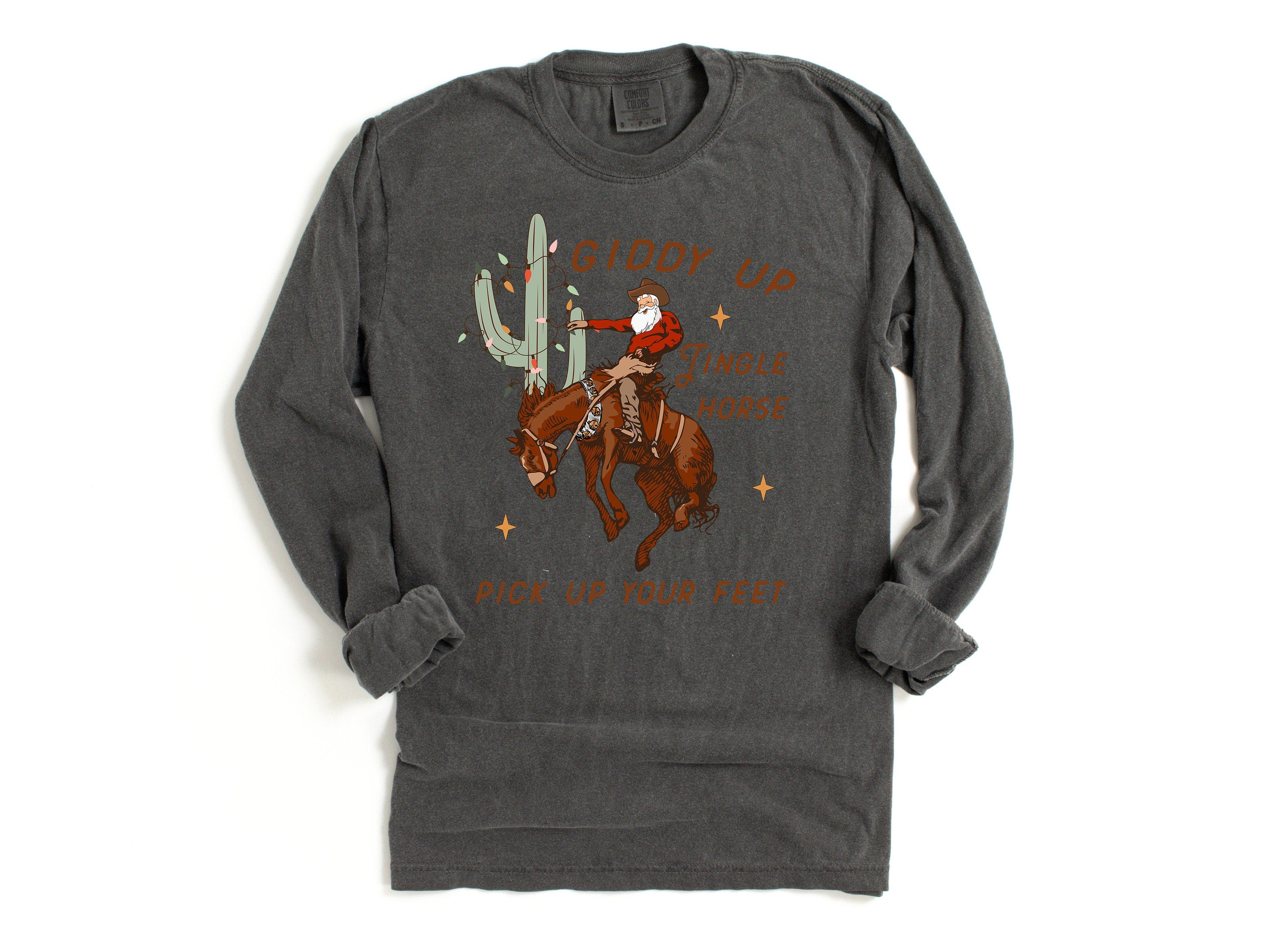 Long Sleeve Retro Christmas Comfort Colors shirt, Rocking Around The Tree, Vintage Holiday Shirt, Santa Shirt, Retro Christmas Shirt