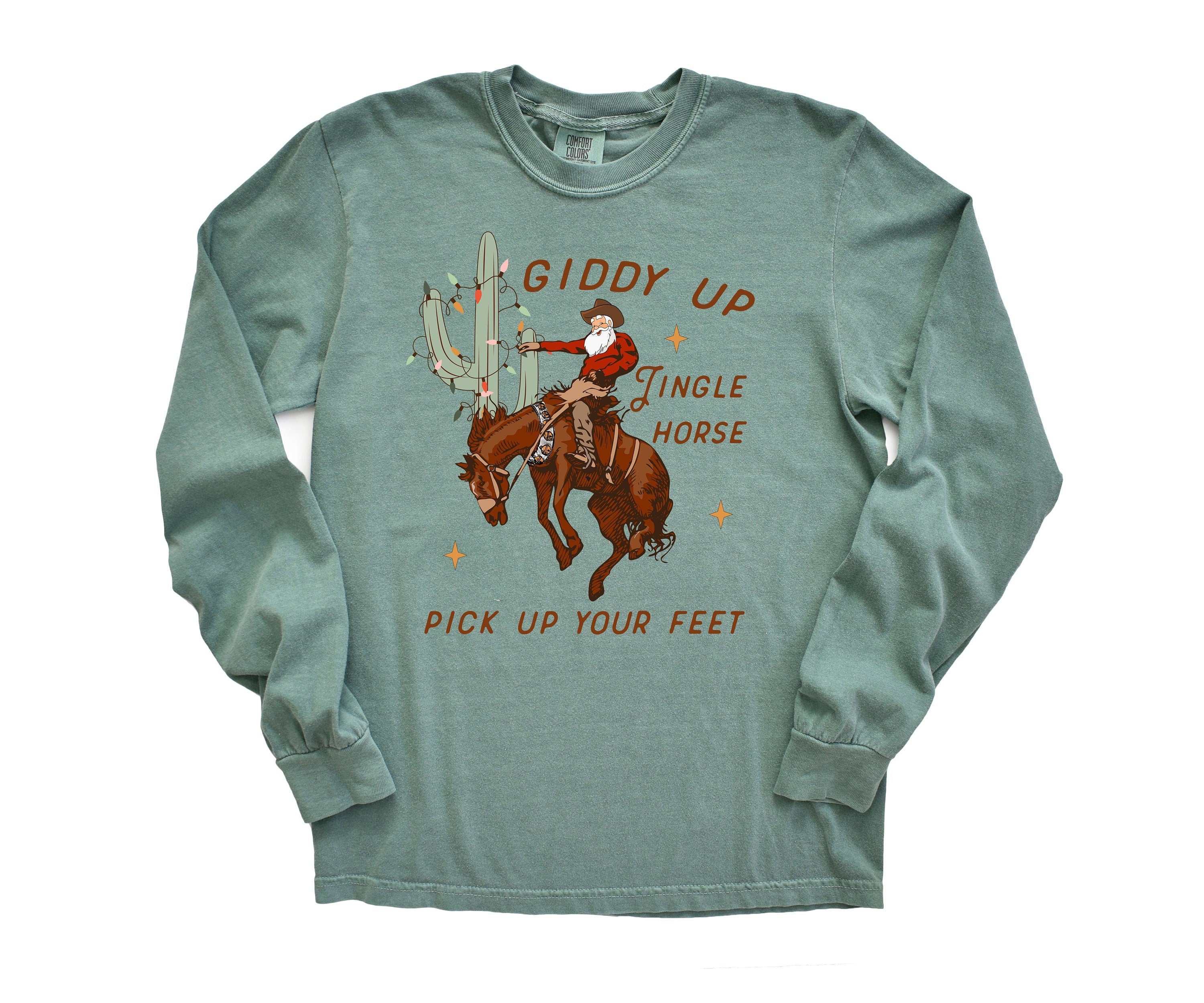 Long Sleeve Retro Christmas Comfort Colors shirt, Rocking Around The Tree, Vintage Holiday Shirt, Santa Shirt, Retro Christmas Shirt
