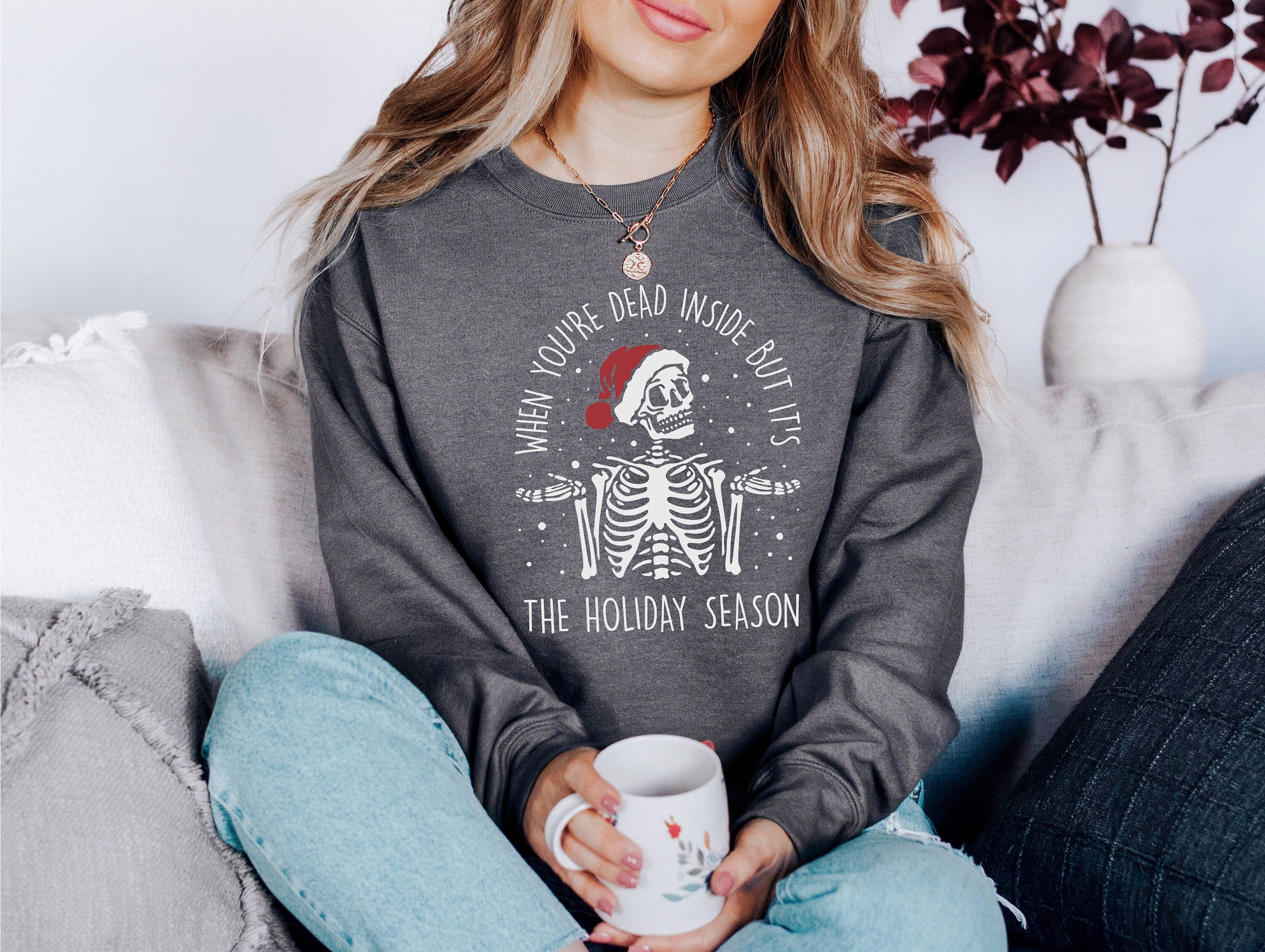When You're Dead Inside But It's Christmas Sweater, Vintage Christmas, Christmas Sweatshirt, Women's Santa Xmas Pullover, Holiday Sweater