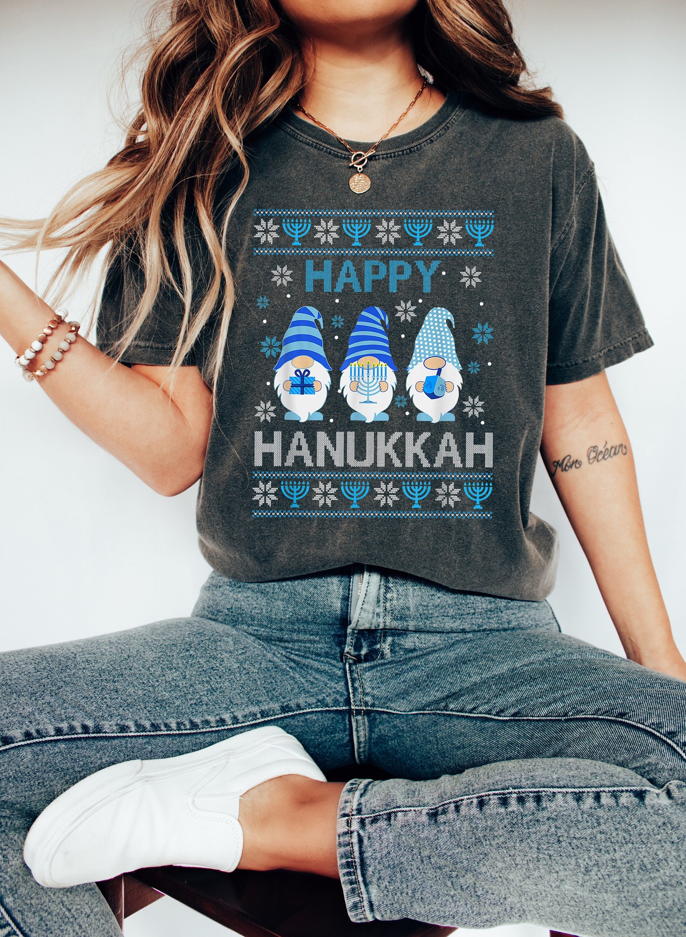 Retro Hanukkah Comfort Colors Shirt, Happy Hanukkah Gnome Tee, Holiday Shirt, Jewish Saying Shirt, Holiday Shirt, Religious Shirt for Jewish