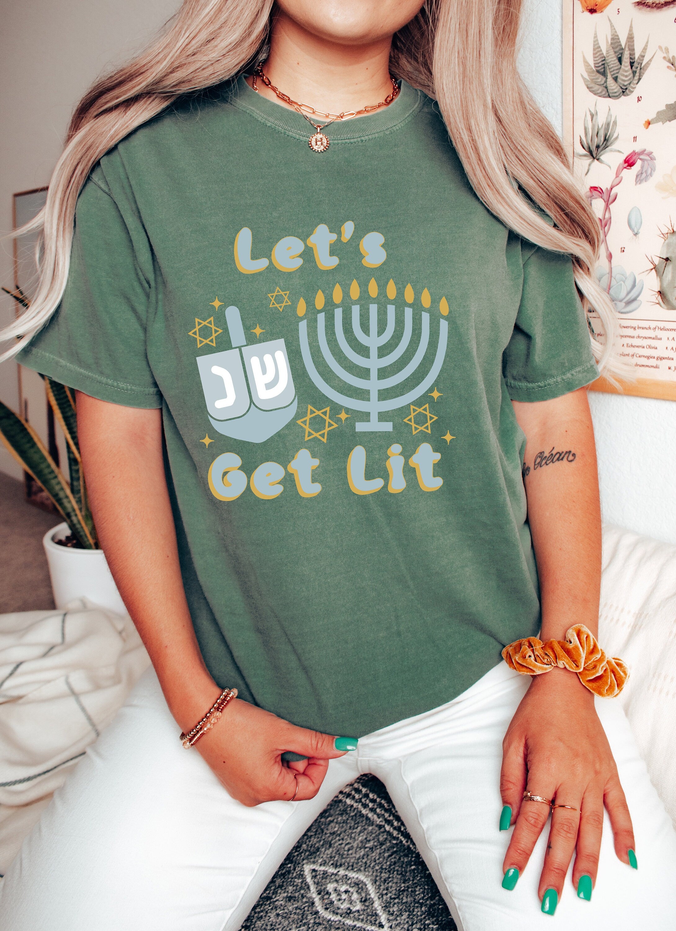 Retro Hanukkah Comfort Colors Shirt, Let's Get Lit Shirt Holiday Shirt, Jewish Saying Shirt, Holiday Shirt, Religious Shirt for Jewish