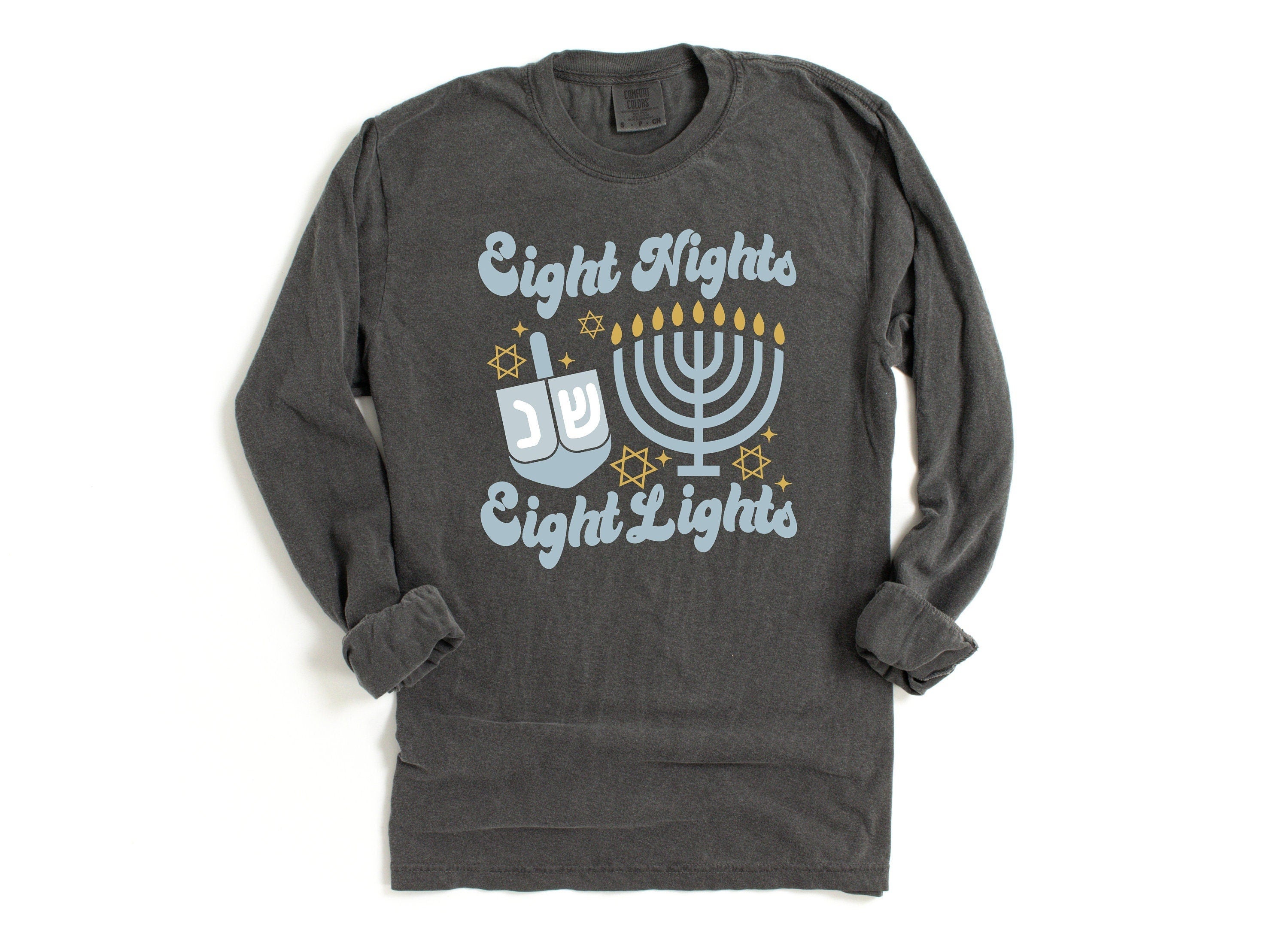 Retro Hanukkah Long Sleeve Comfort Colors Shirt, Happy Hanukkah Shirt, Holiday Shirt, Jewish Saying Shirt, Holiday Shirt, Religious Shirt