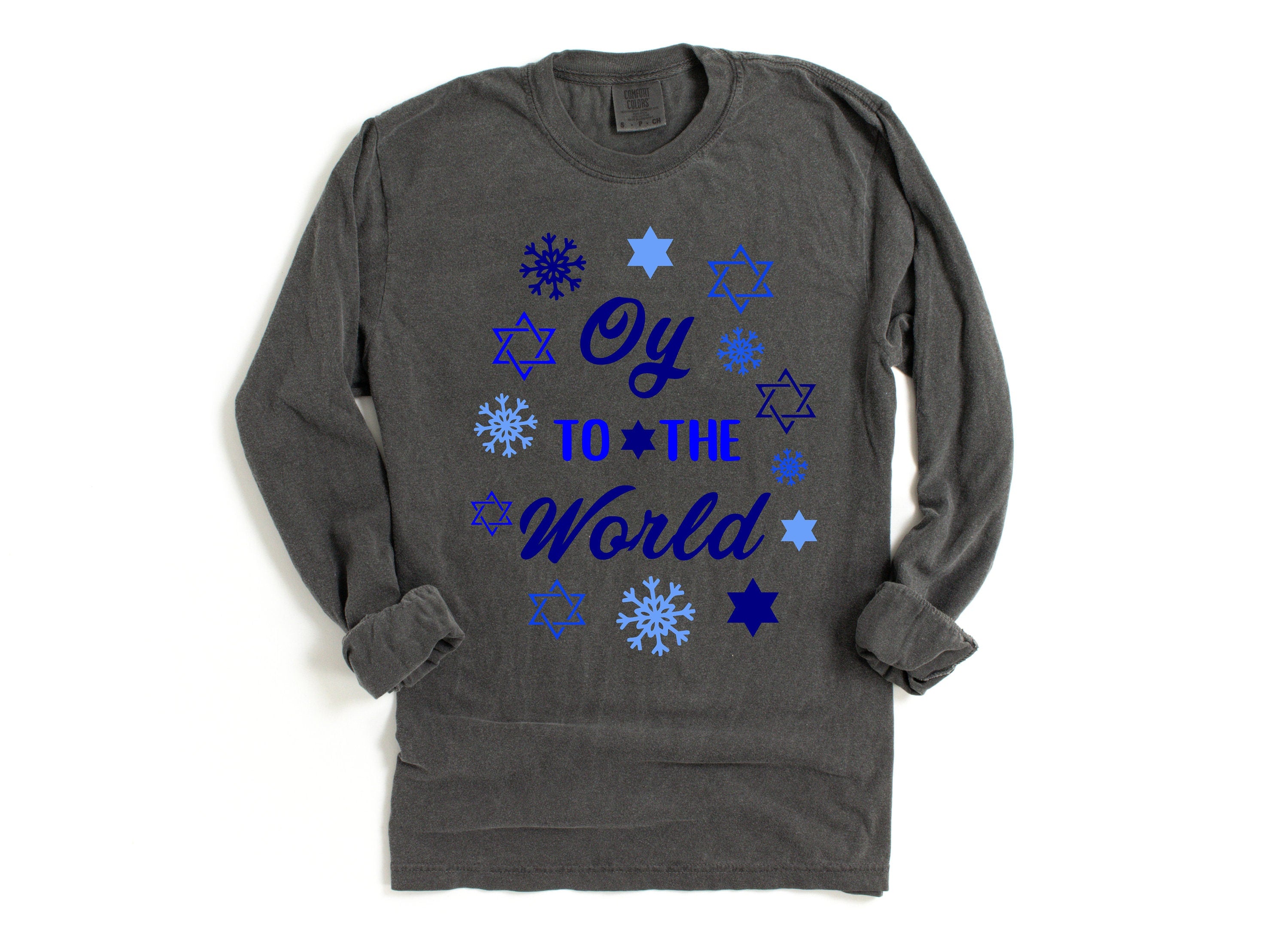 Retro Hanukkah Long Sleeve Comfort Colors Shirt, Oy To The World Shirt, Holiday Shirt, Jewish Saying Shirt, Holiday Shirt, Religious Shirt
