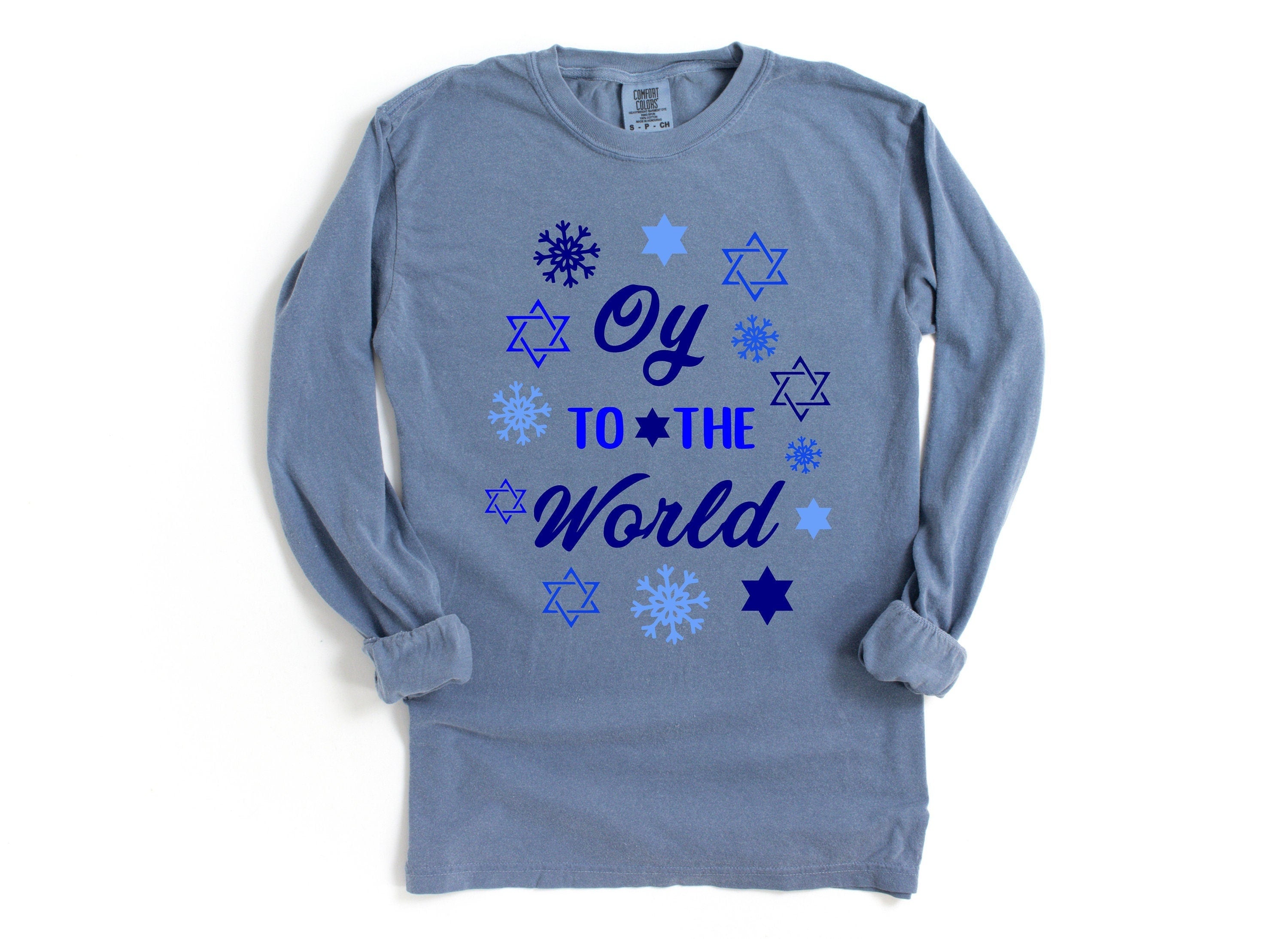 Retro Hanukkah Long Sleeve Comfort Colors Shirt, Oy To The World Shirt, Holiday Shirt, Jewish Saying Shirt, Holiday Shirt, Religious Shirt