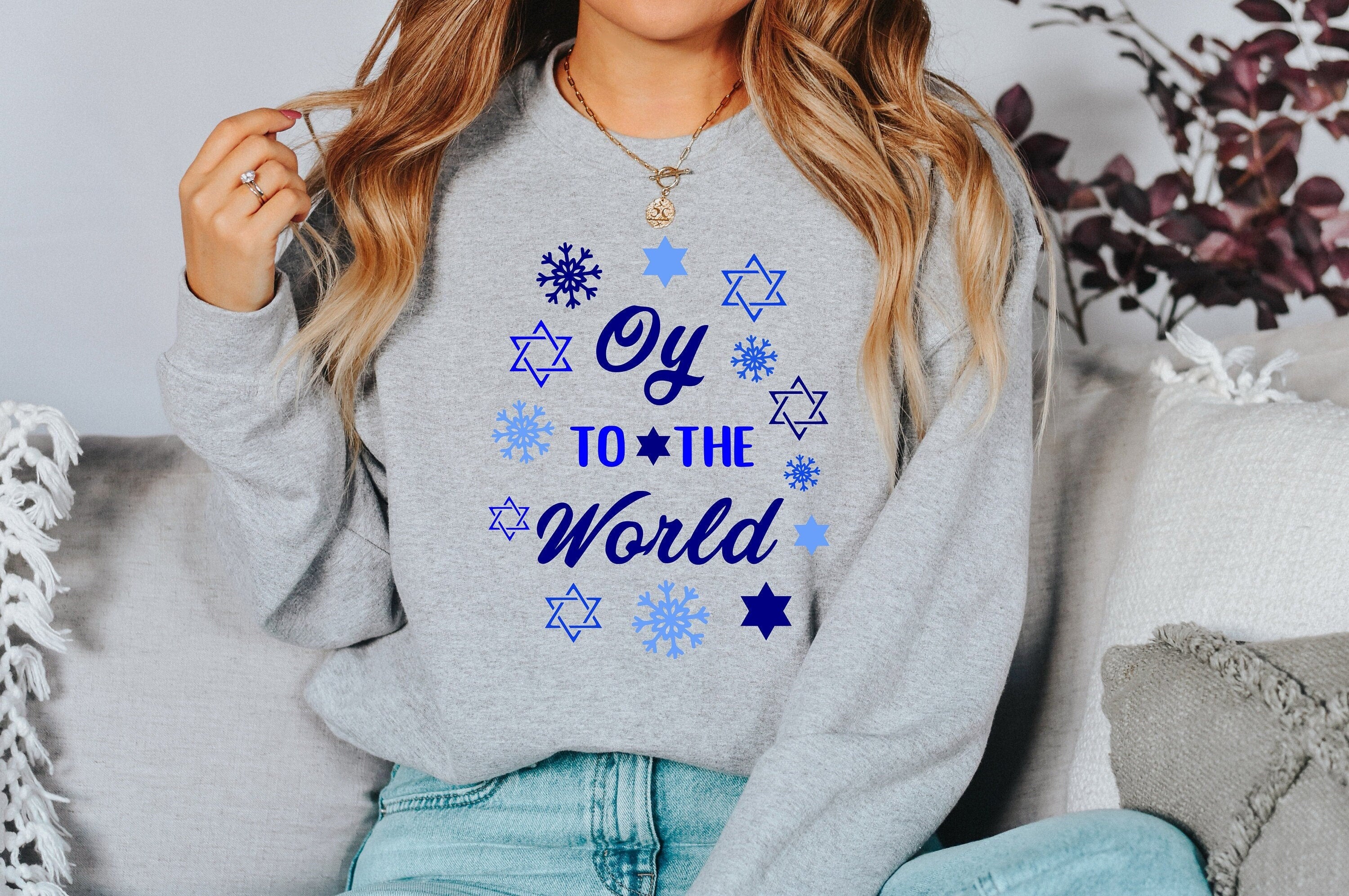 Retro Hanukkah Sweater, Happy Hanukkah, Oy To The World Sweater, Jewish Saying, Holiday Sweatshirt, Religious Sweatshirt For Jewish Holiday