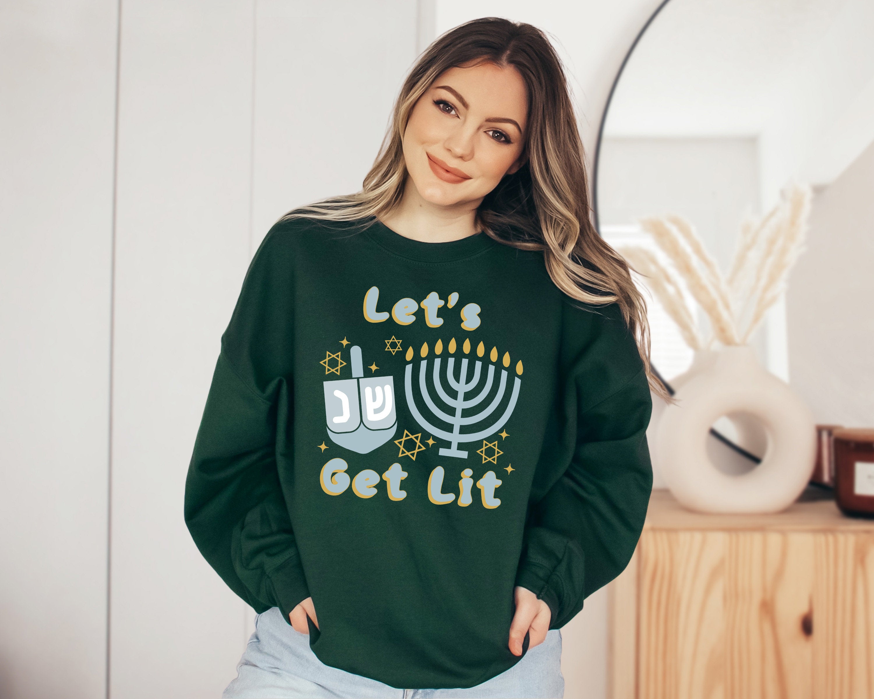Retro Hanukkah Sweater, Happy Hanukkah, Let's Get Lit Sweater, Jewish Saying, Holiday Sweatshirt, Religious Sweatshirt For Jewish Holiday