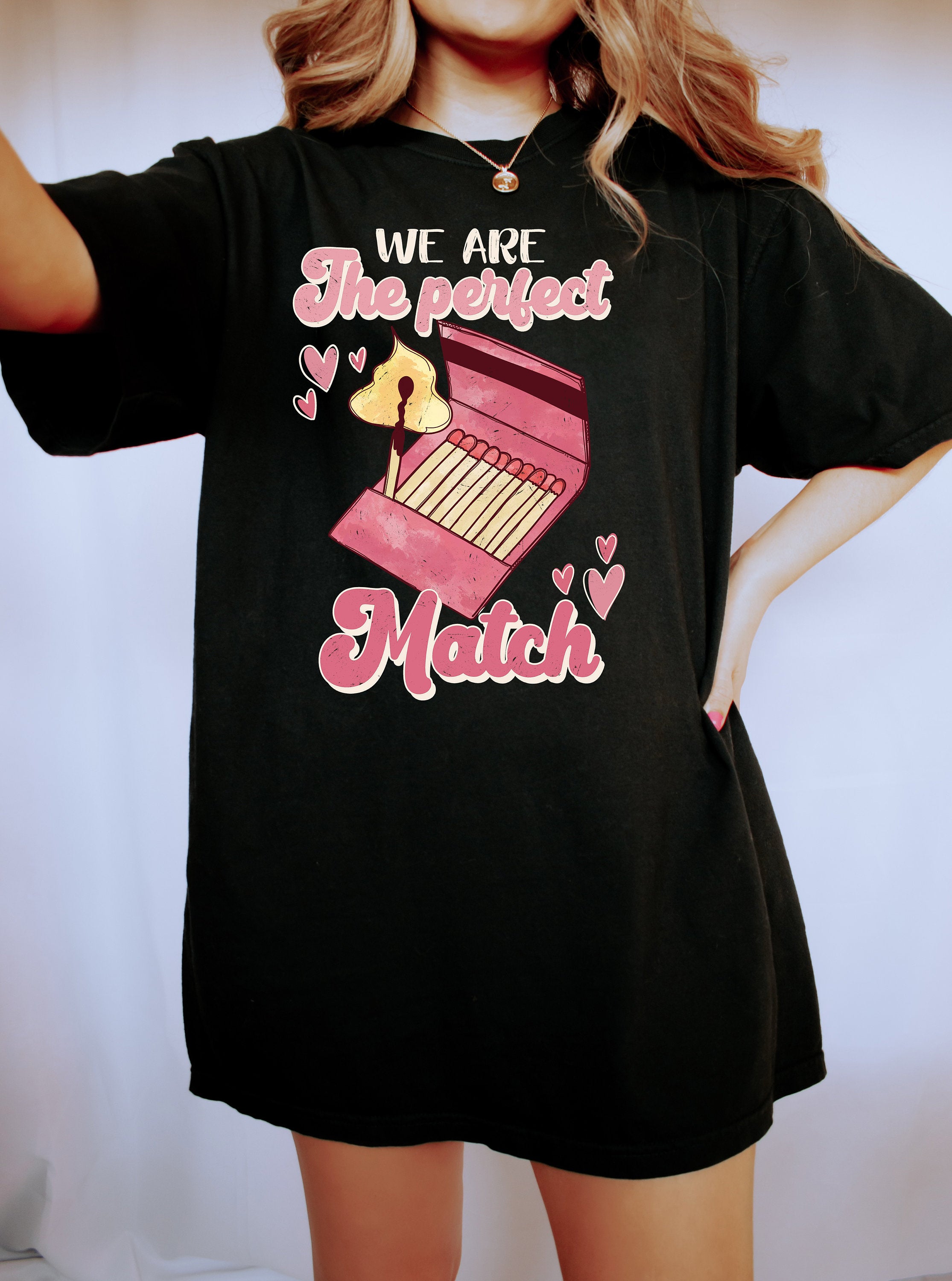 Retro Valentines Day Comfort Colors Shirt, We Are The Perfect Match, Vintage Couples Shirt, Love Shirt, Heart Shirt, Proud Single Shirt