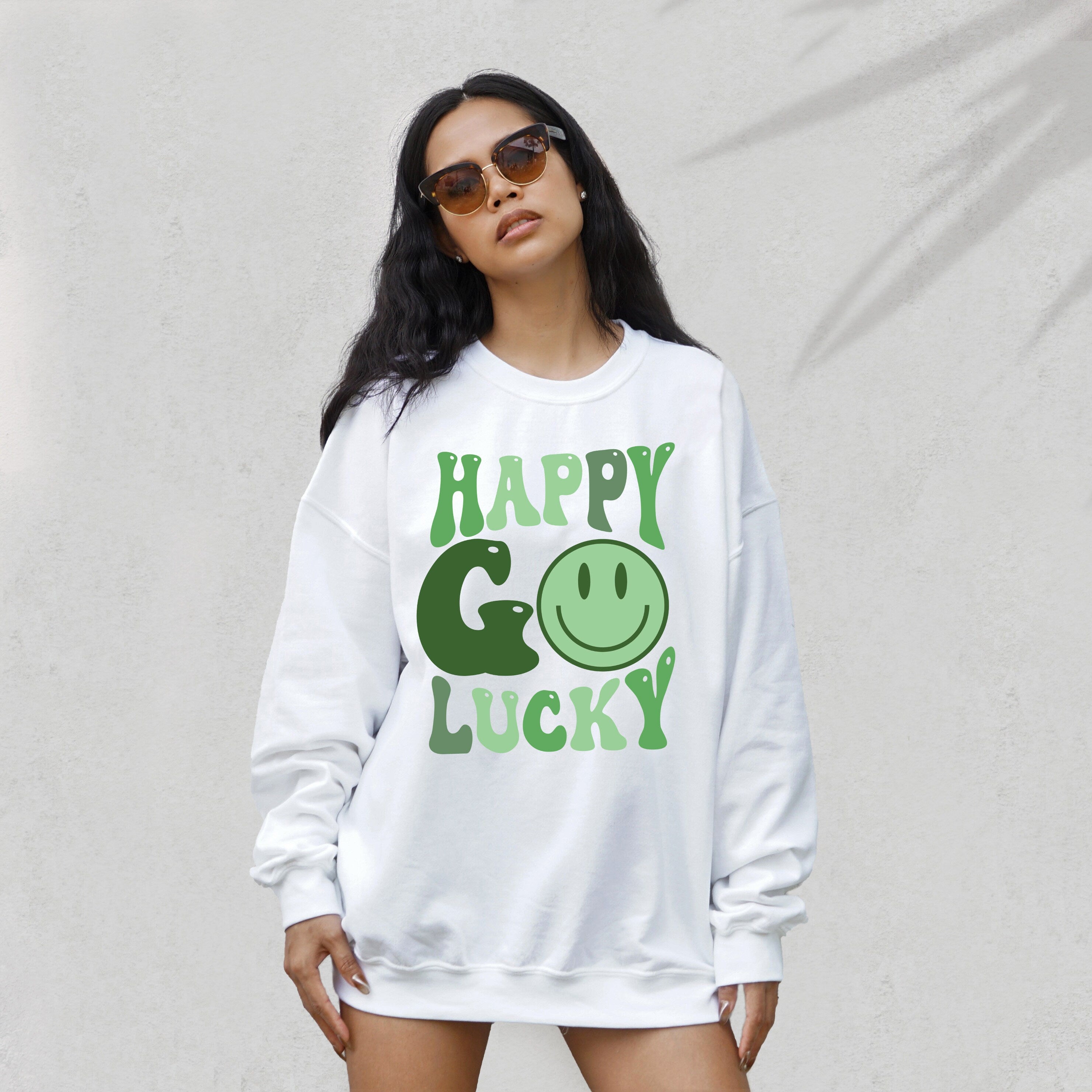 Happy Go Lucky Sweatshirt, Lucky Clover Sweater, St Patricks Day Sweatshirt, Lucky Pullover, Womens Sweatshirt, Crewneck, Shamrock Shirt
