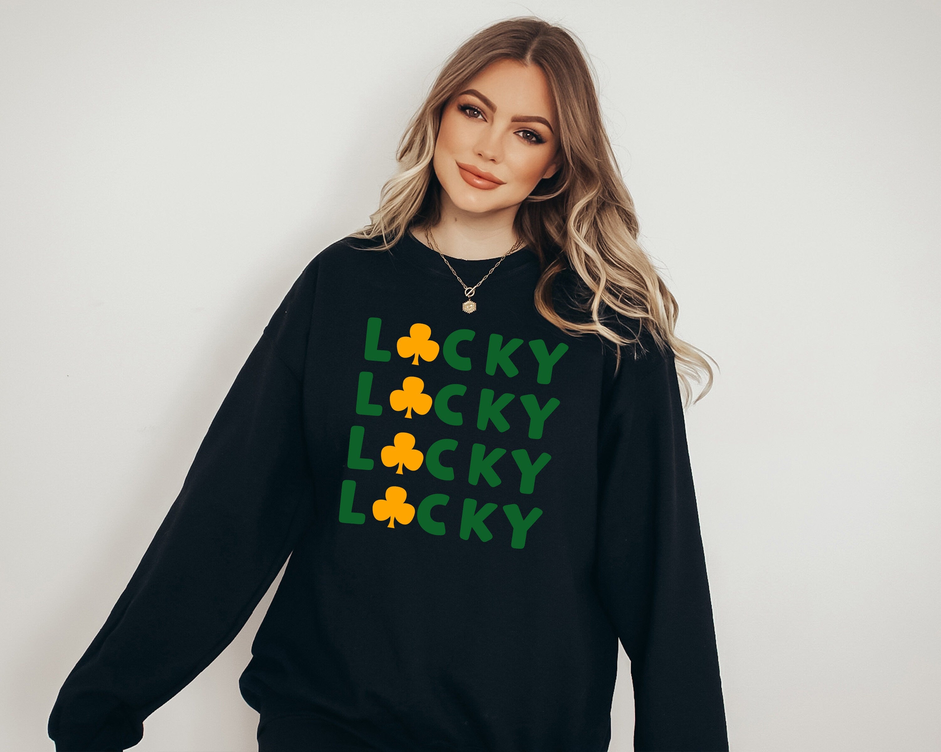 Lucky Retro Sweatshirt, Lucky Clover Sweater, St Patricks Day Sweatshirt, Lucky Pullover, Womens Lucky Sweatshirt, Lucky Crewneck, Shamrock