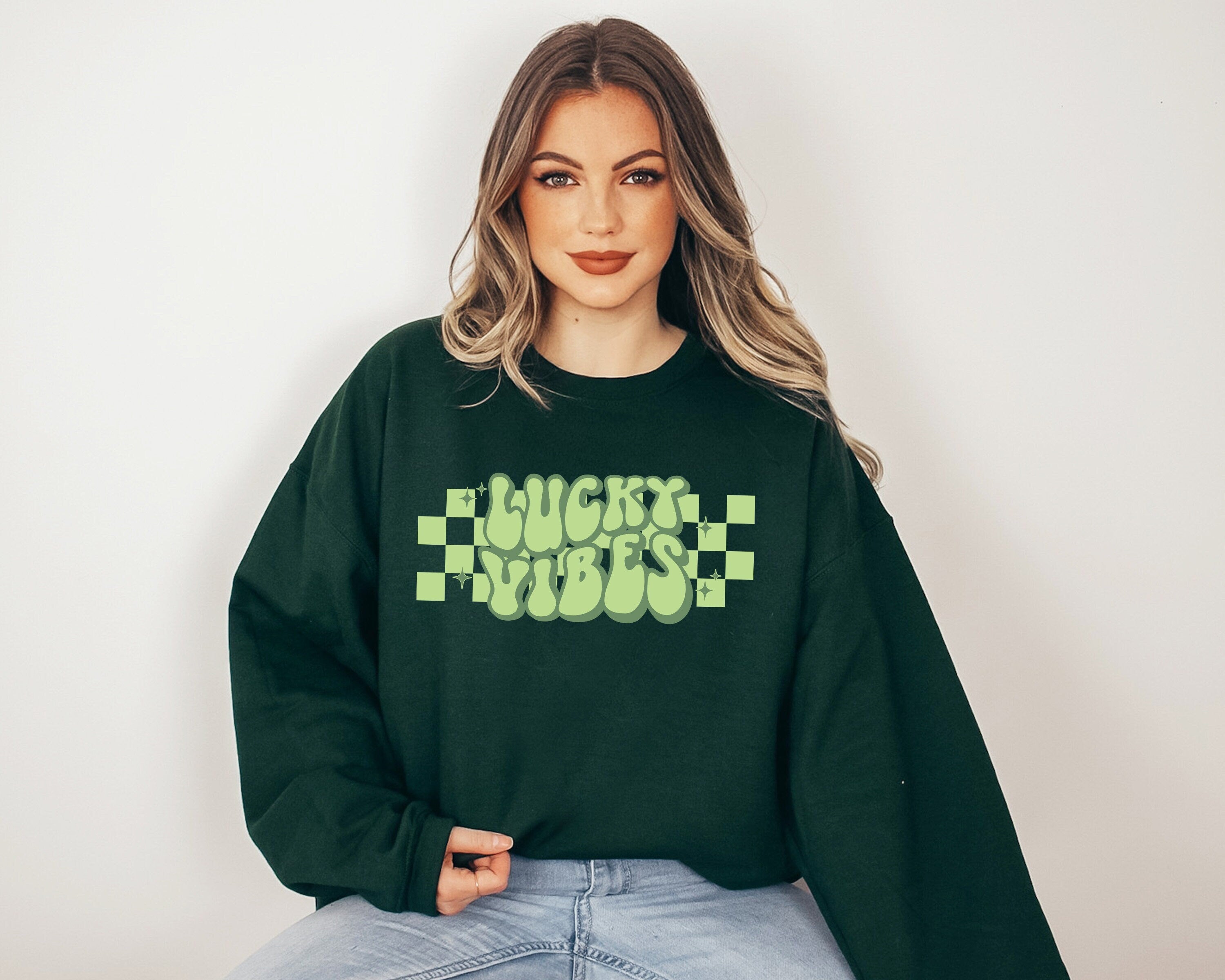 Lucky Retro Sweatshirt, Lucky Vibes Sweater, St Patricks Day Sweatshirt, Lucky Pullover, Womens Lucky Sweatshirt, Lucky Crewneck, Shamrock