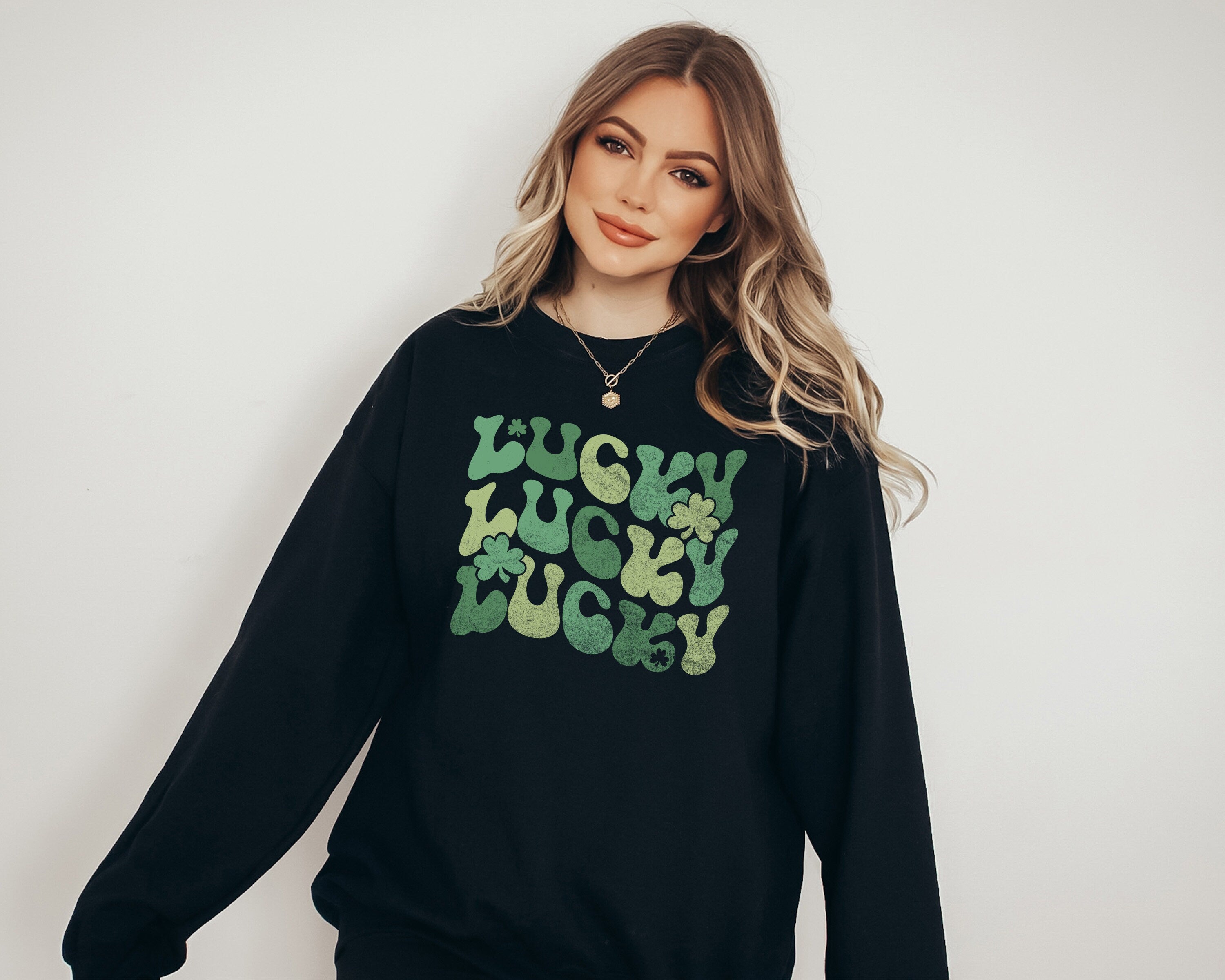 Lucky Retro Sweatshirt, Lucky Clover Sweater, St Patricks Day Sweatshirt, Lucky Pullover, Womens Lucky Sweatshirt, Lucky Crewneck, Shamrock