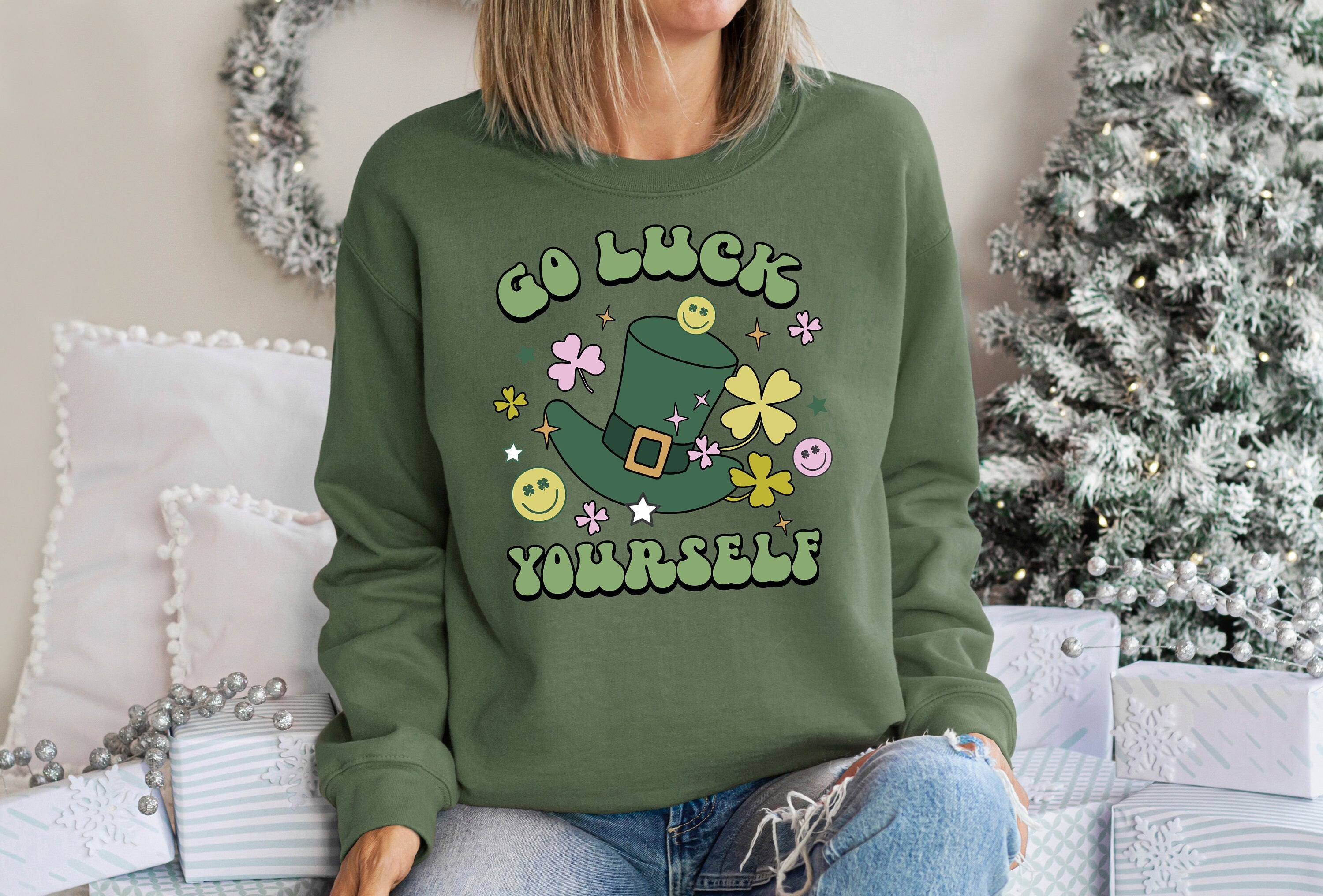 Go Luck Yourself Sweatshirt, Lucky Clover Sweater, St Patricks Day Sweatshirt, Lucky Pullover, Womens Sweatshirt, Crewneck, Shamrock Shirt